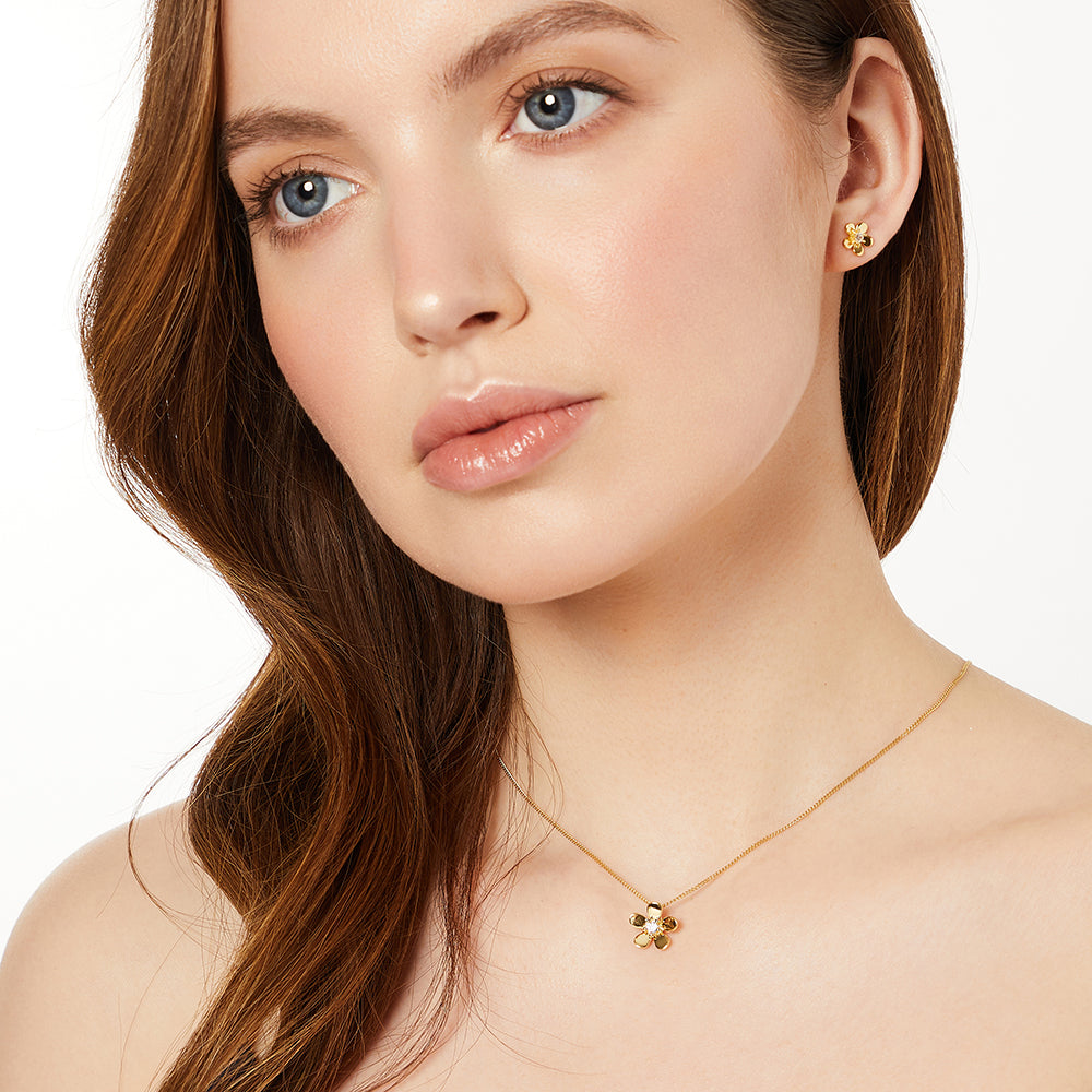 Gold Vermeil Flower Cubic Zirconia Centre Pendant