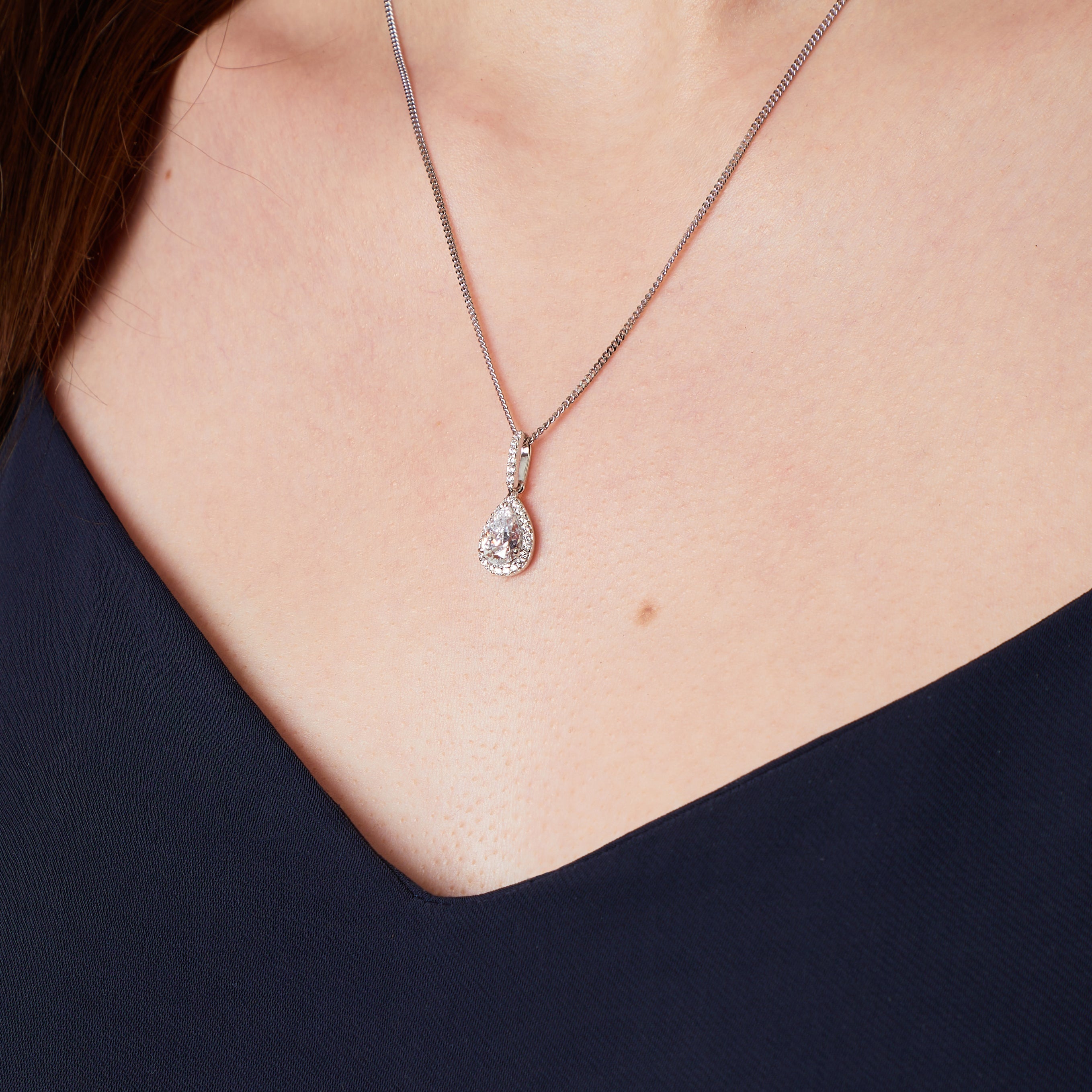 Sterling Silver Small Teardrop Halo Pendant