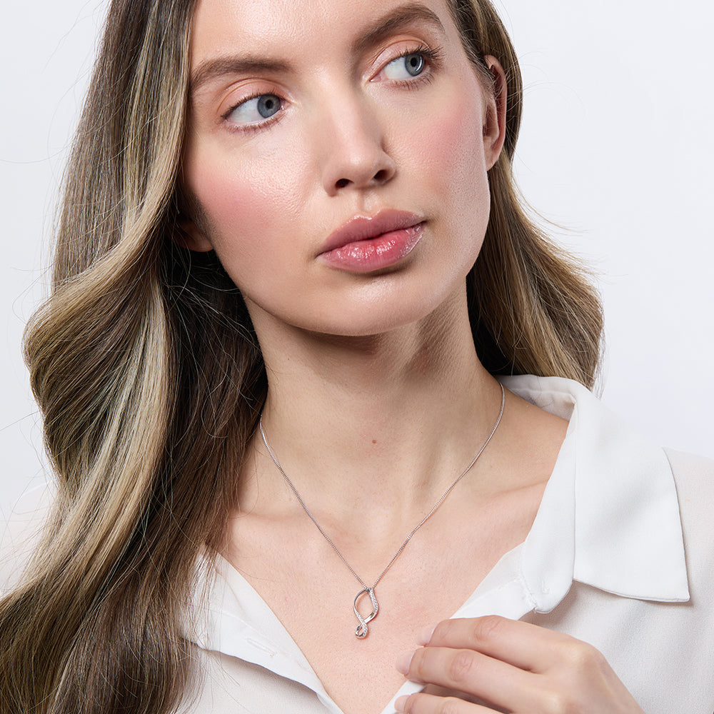 Sterling Silver Pave Set Open Twist Pendant