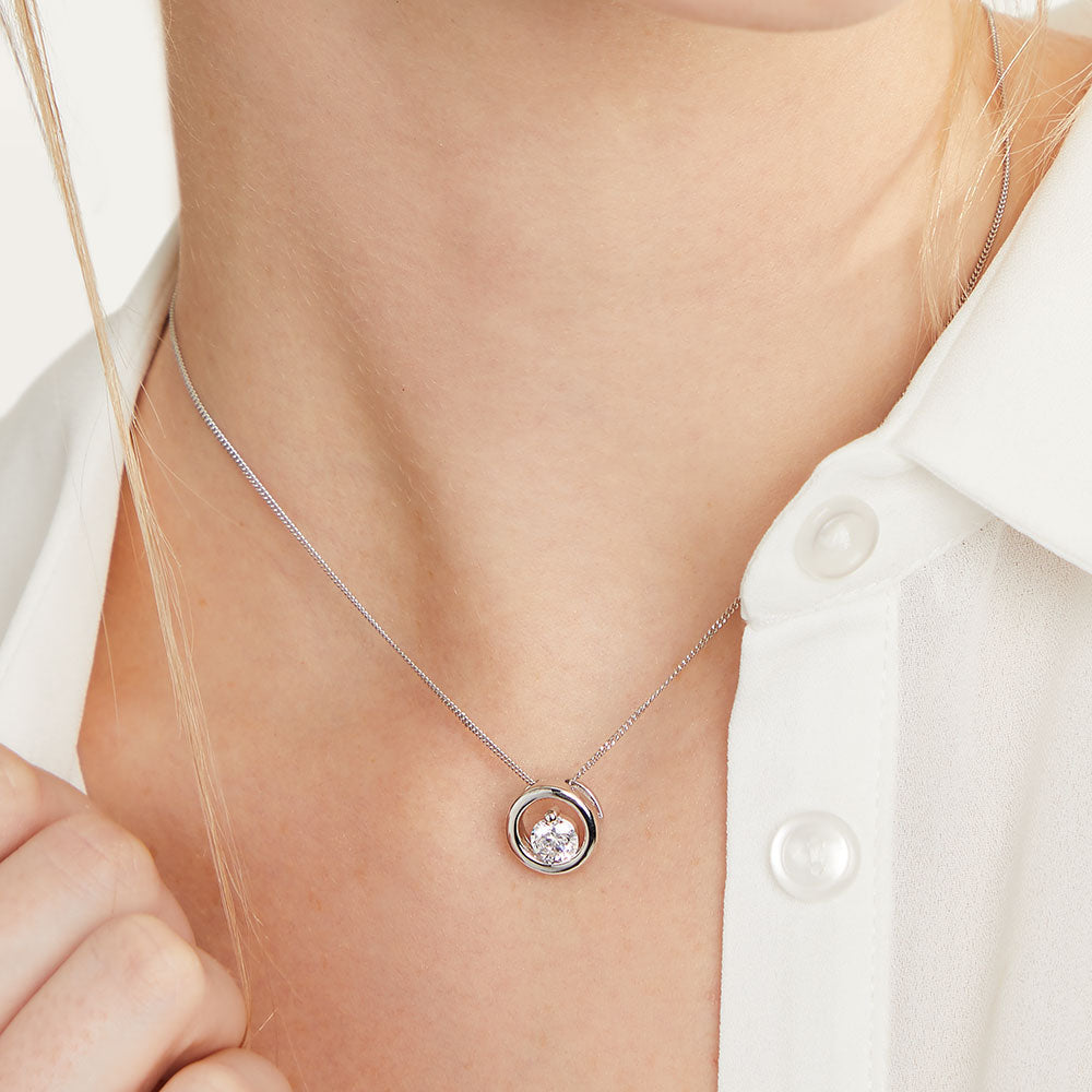 Sterling Silver Small Open Circle Pendant Set with A Cubic Zirconia