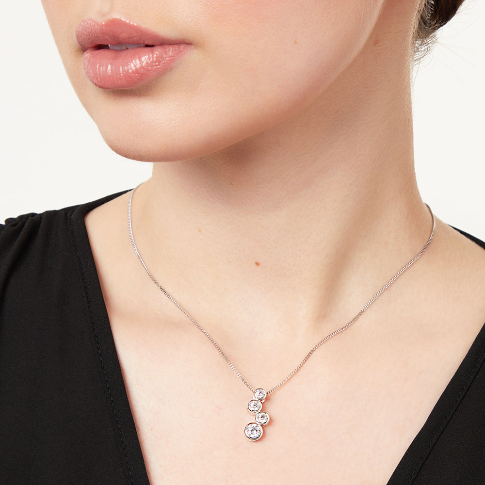 Solid 925 Sterling Silver Four-Stone CZ Bubble Drop Necklace