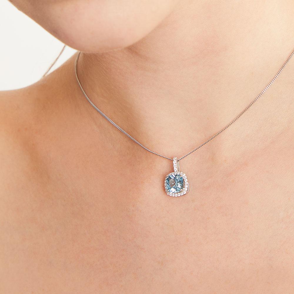 Sterling Silver Halo Cushion Cut Pendant