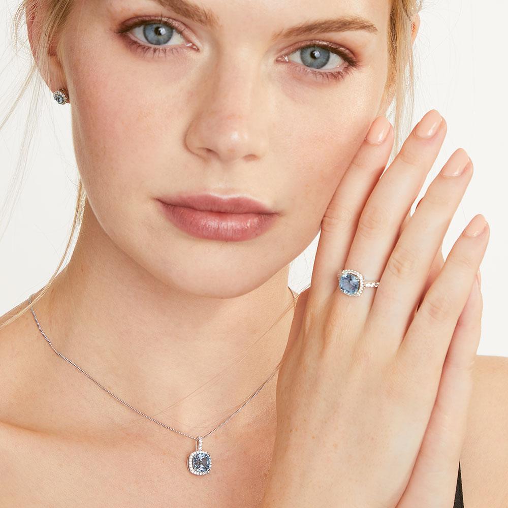 Sterling Silver Halo Cushion Cut Pendant
