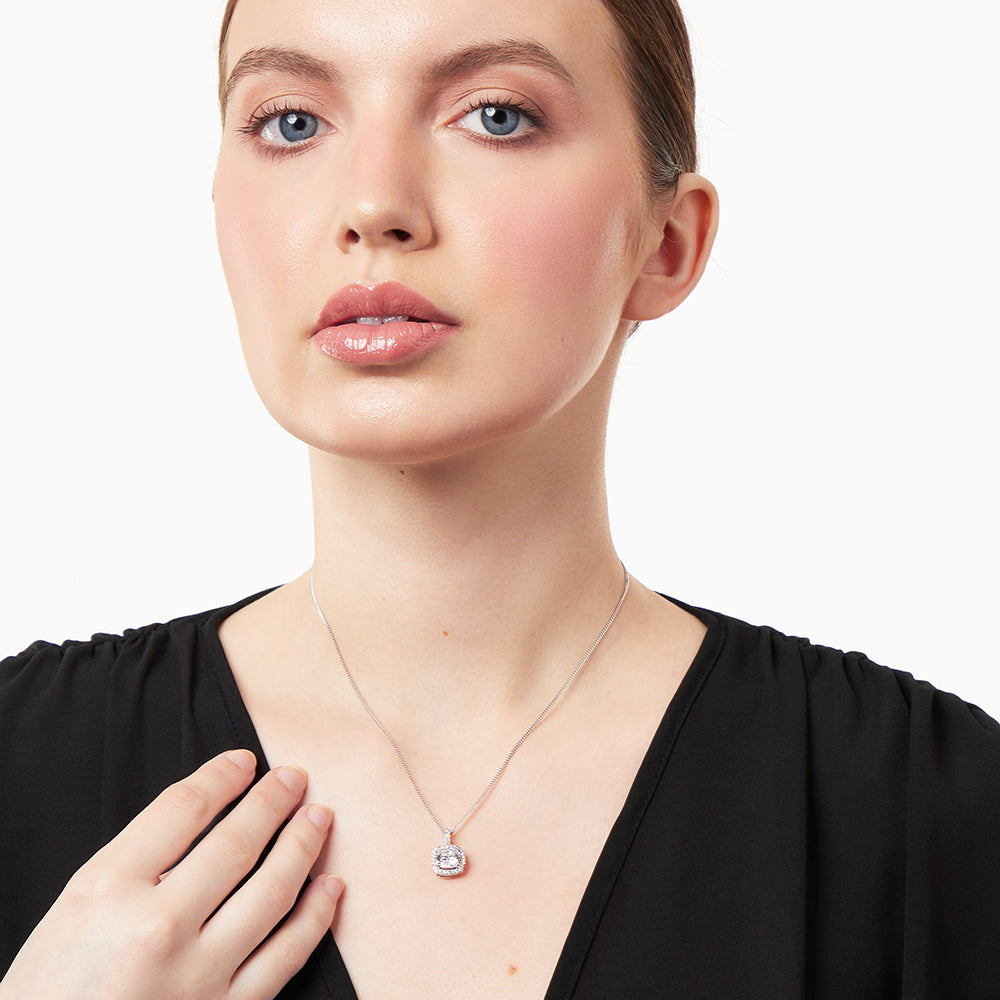 Sterling Silver Halo Cushion Cut Pendant