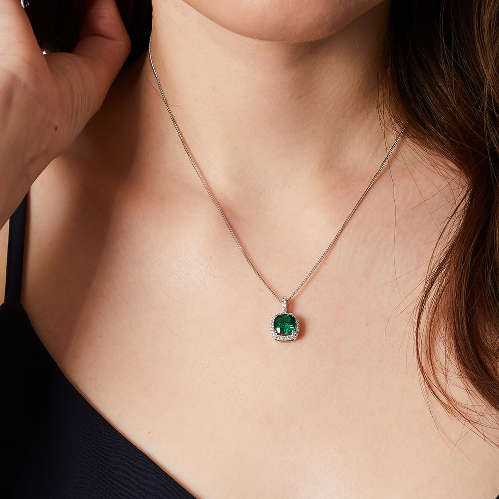 Sterling Silver Emerald Green Cubic Zirconia Pendant