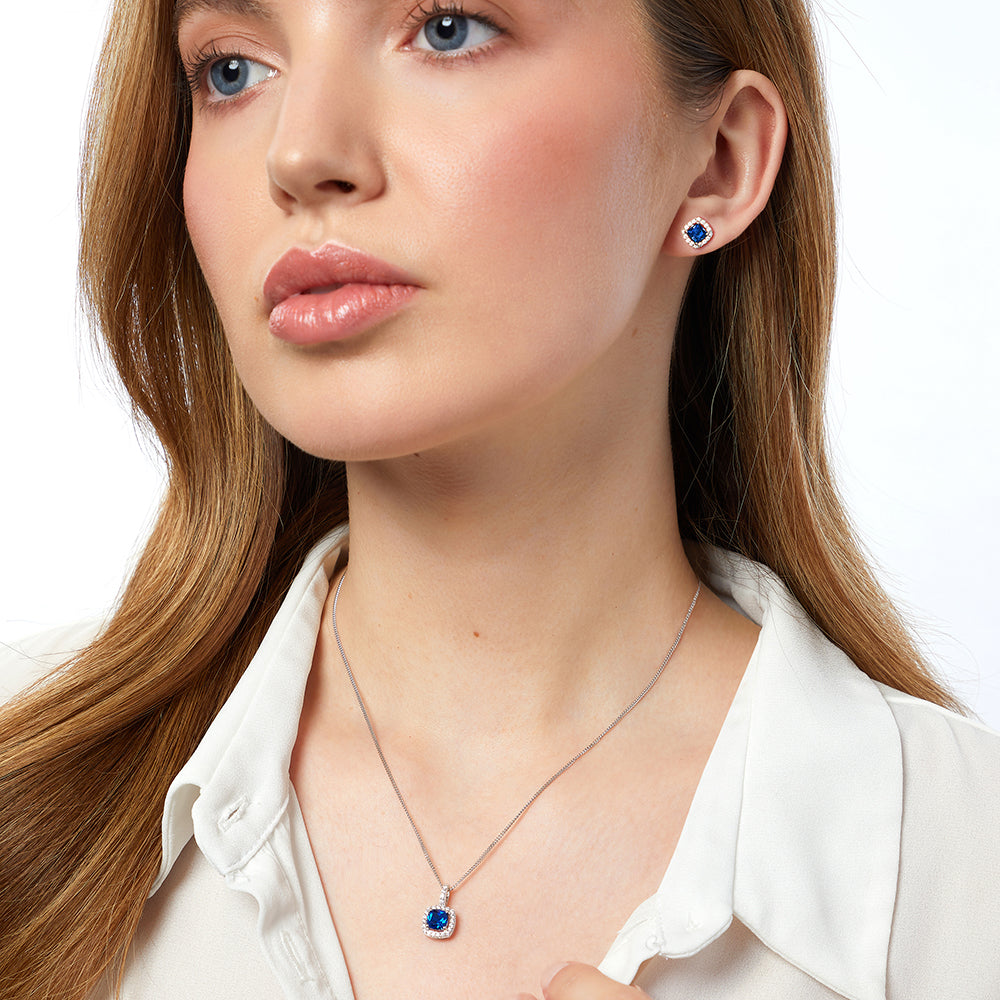 Sterling Silver Halo Cushion Cut Pendant