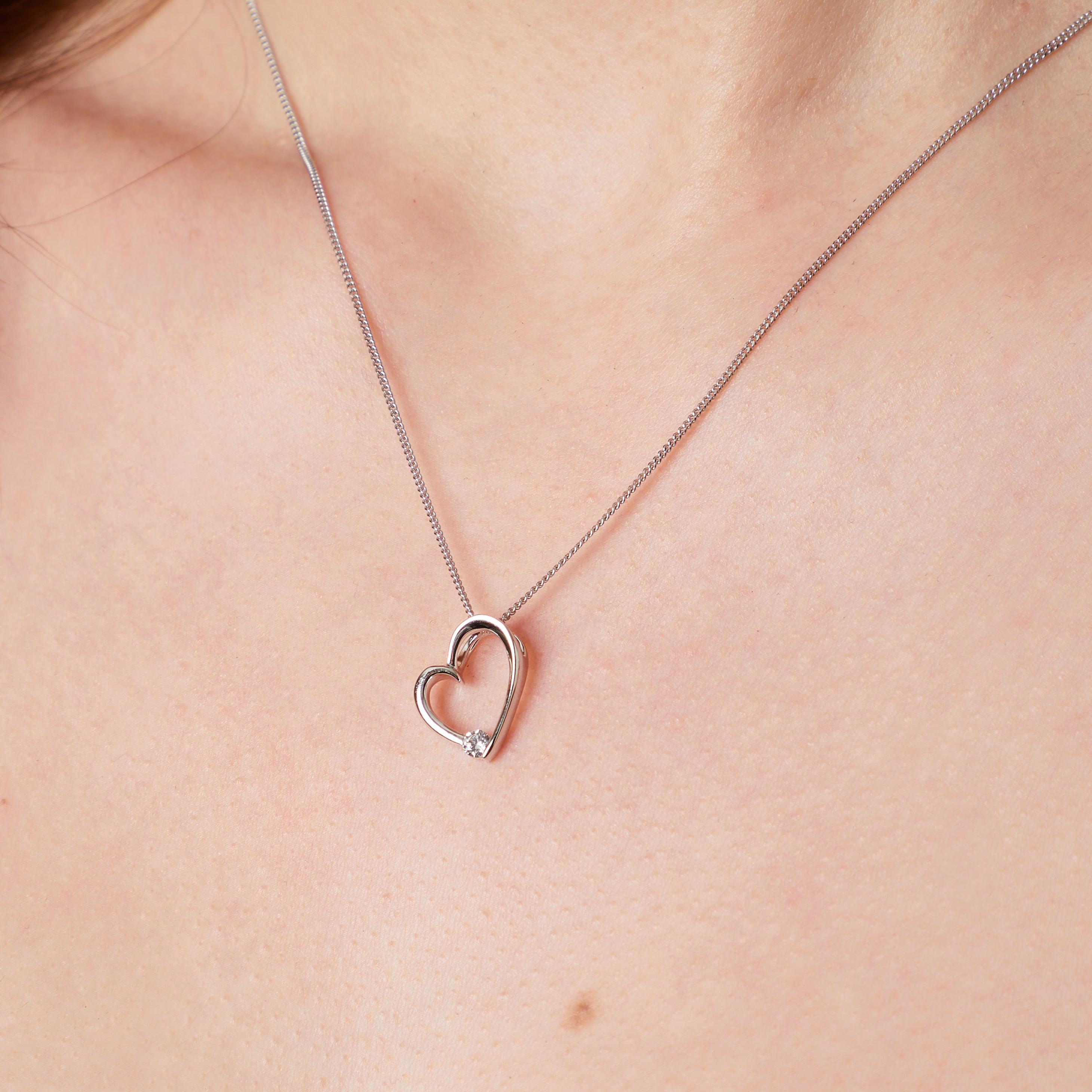 Sterling Silver Small Cubic Zirconia Tipped Heart Pendant