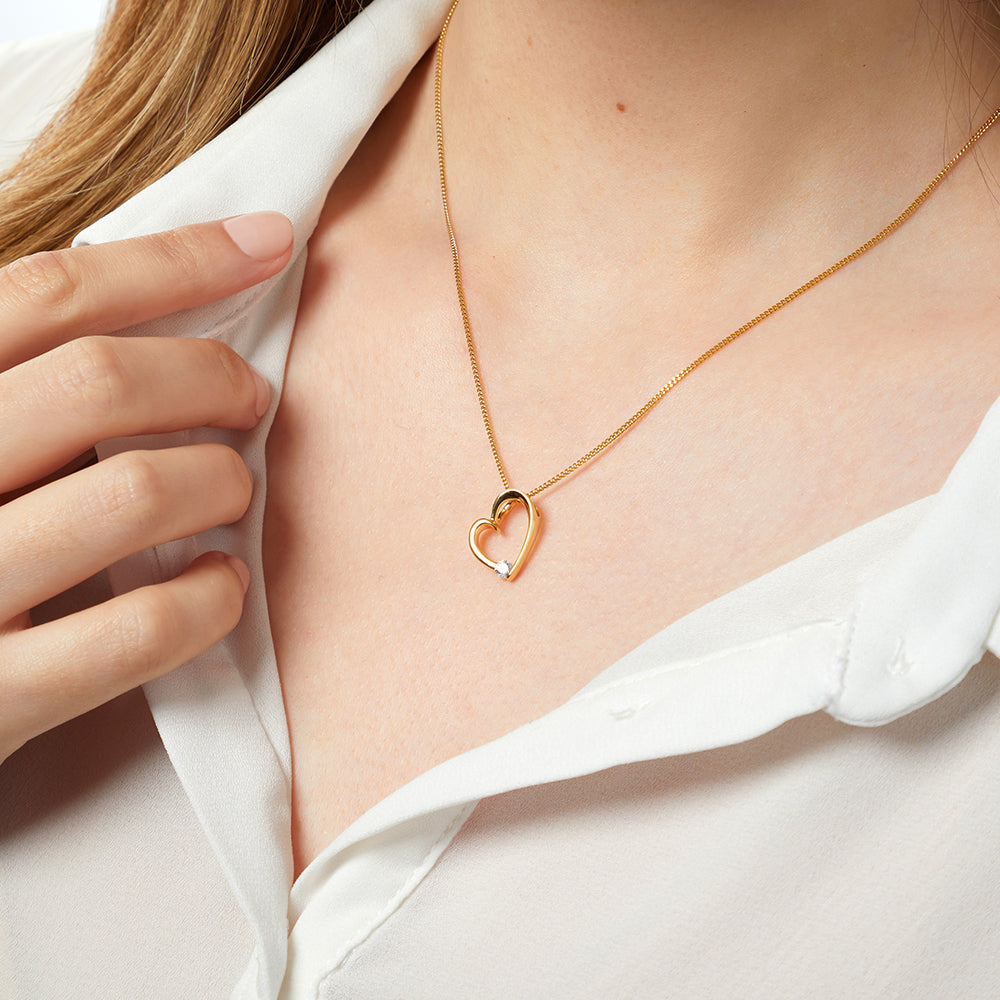 Yellow Gold Open Heart Pendant Set With Small Cubic Zirconia