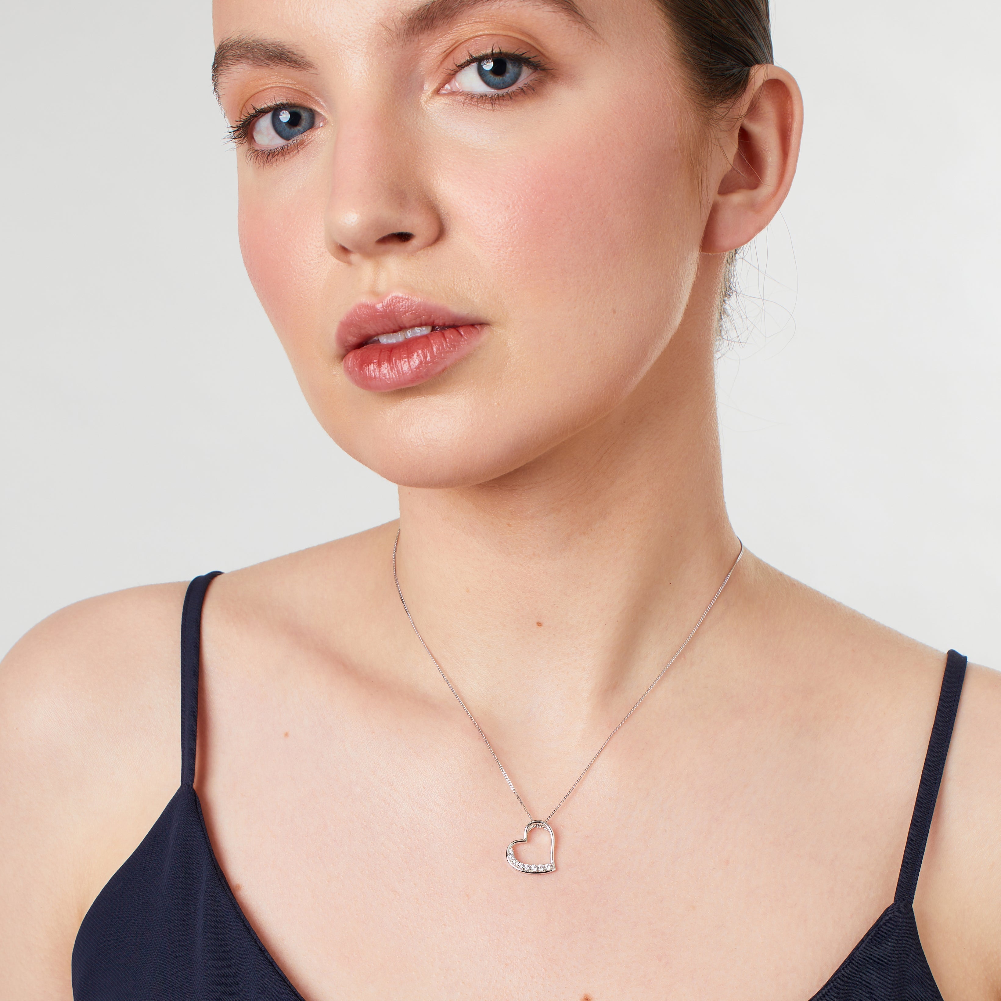 Sterling Silver Heart Pendant Inlaid With Cubic Zirconia