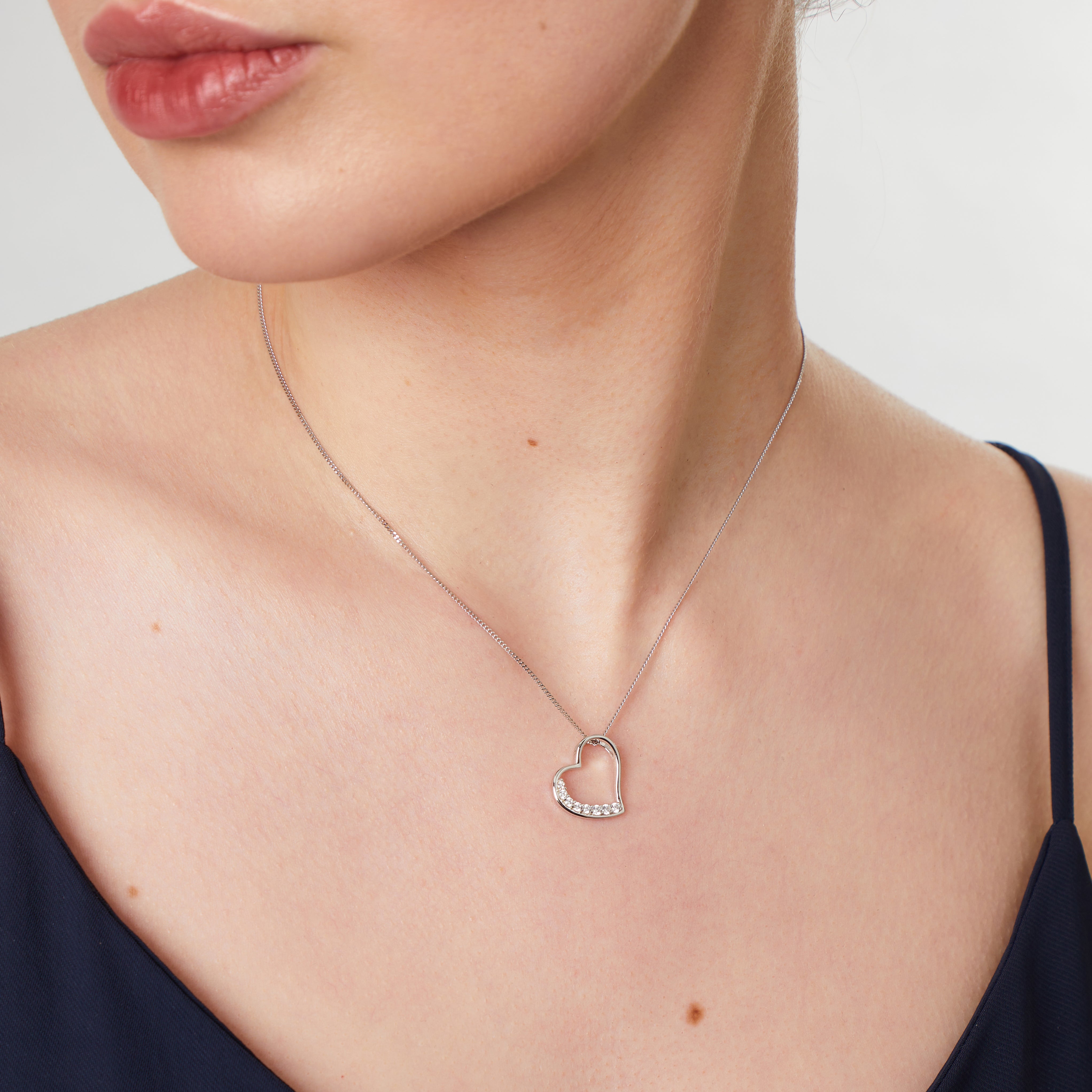 Sterling Silver Heart Pendant Inlaid With Cubic Zirconia