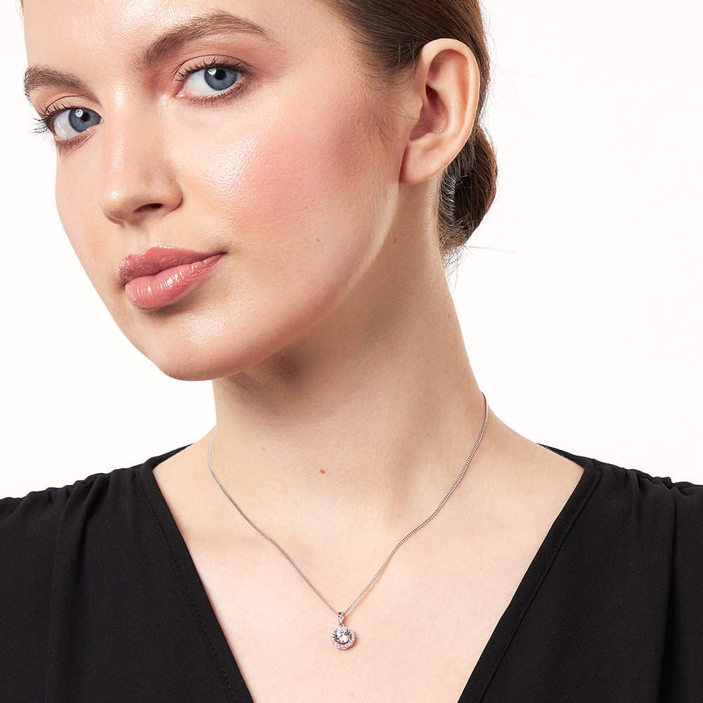 Sterling Silver Halo Pendant With Cubic Zirconias