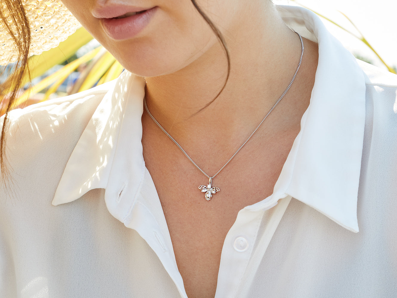 Sterling Silver Cubic Zirconia Small Bumble Bee Necklace