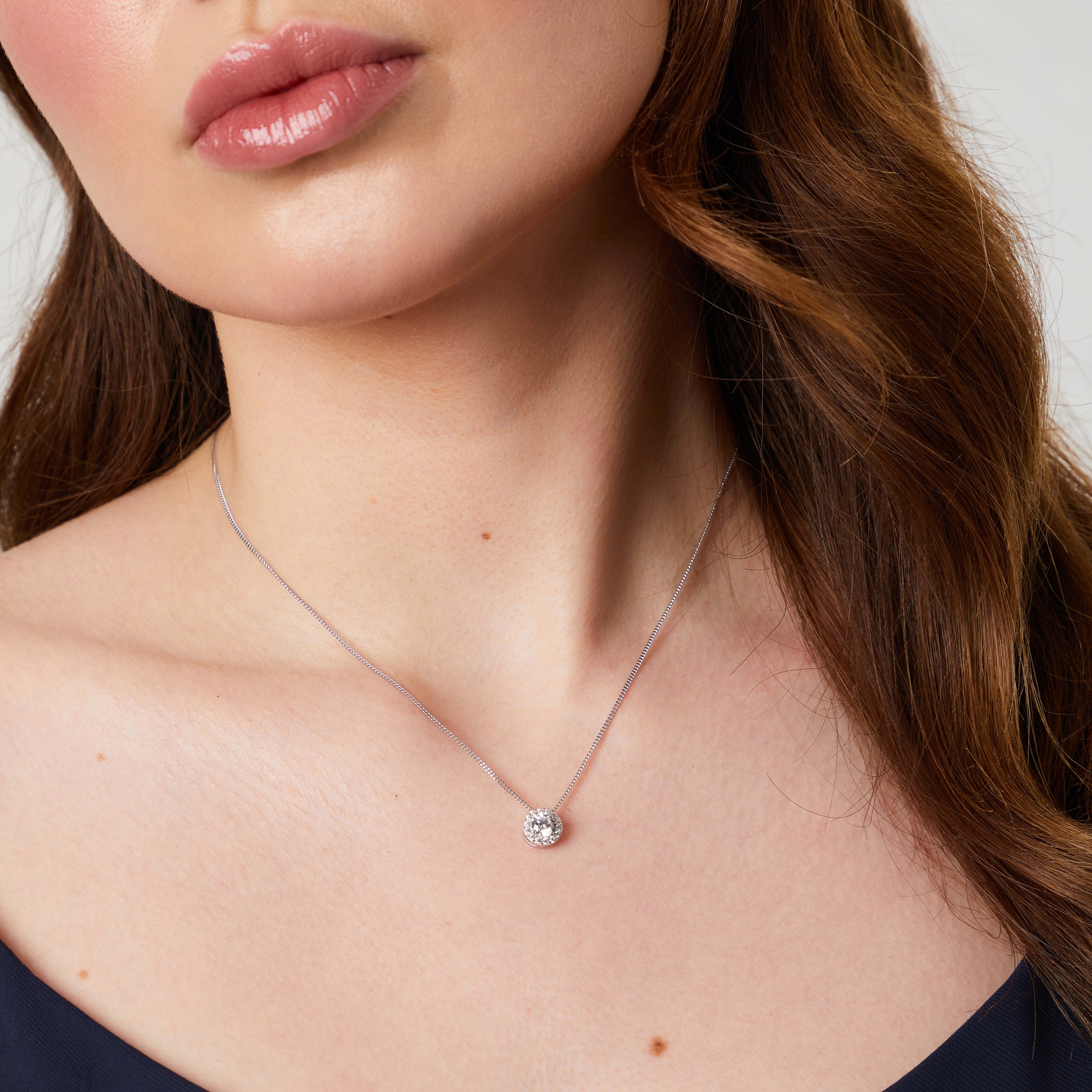 Solid 925 Sterling Silver Round Halo Pendant Necklace | Premium AAA  Cubic Zirconia