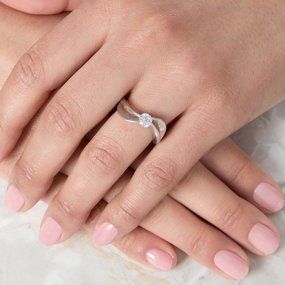 Sterling Silver Half Carat Twisted  Solitaire Ring