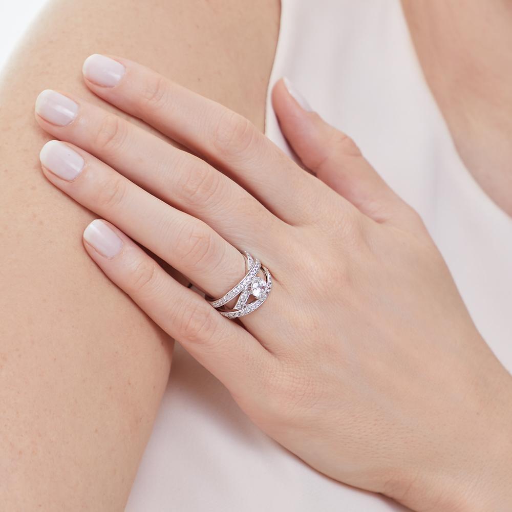 Sterling Silver Ring Triple Band Set With A One Carat Cubic Zirconia Centre Stone