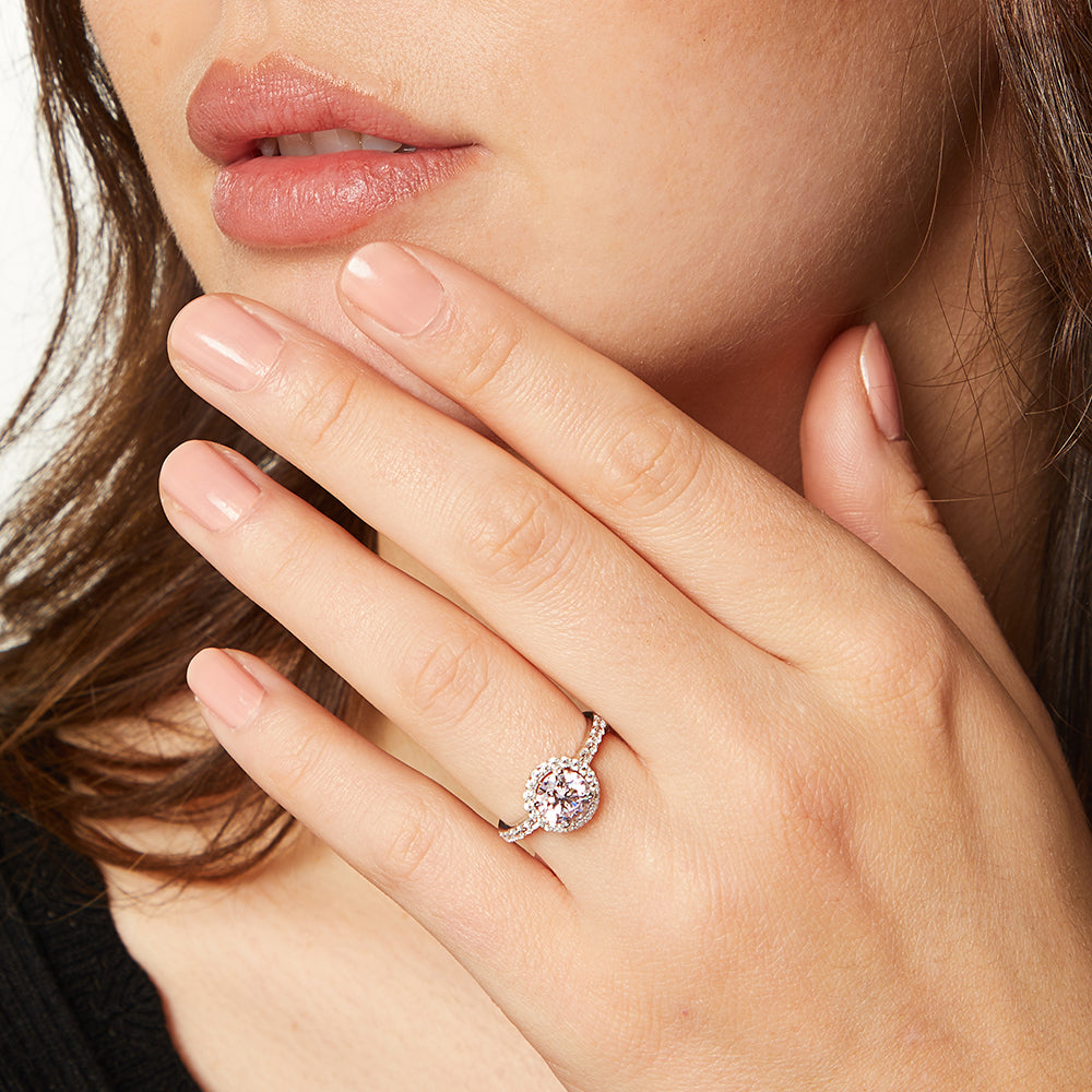 Sterling Silver Light Pink Cubic Zirconia Halo Ring