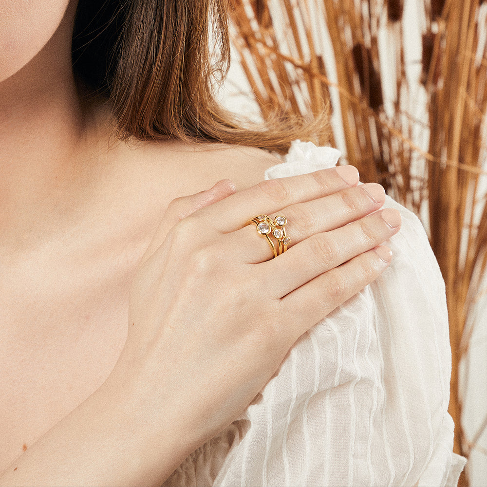 Gold Vermeil 5 Stone Cubic Zirconia  Bubble Ring