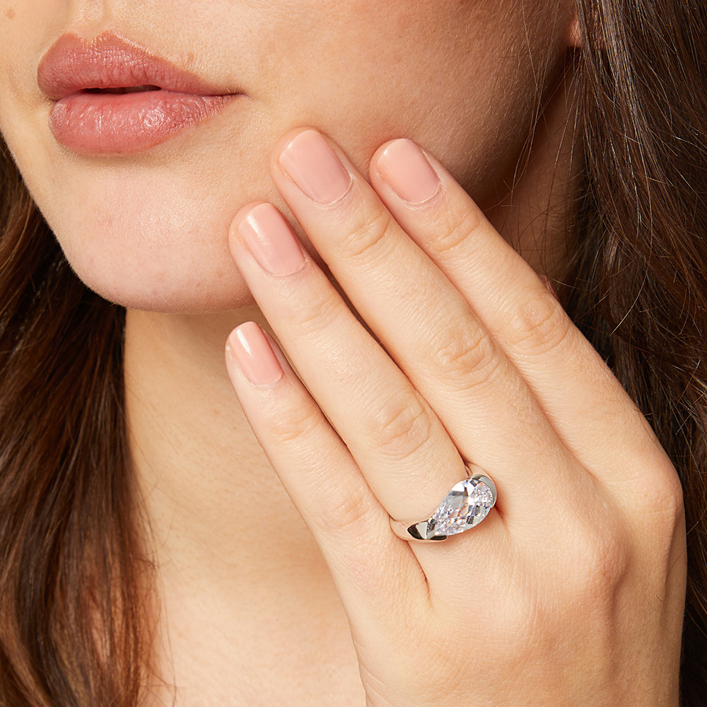 Sterling Silver  5.75 Carat  Pear Solitaire Ring