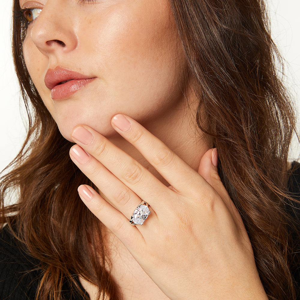 Sterling Silver  5 Carat Oval Solitaire Cubic Zirconia Ring