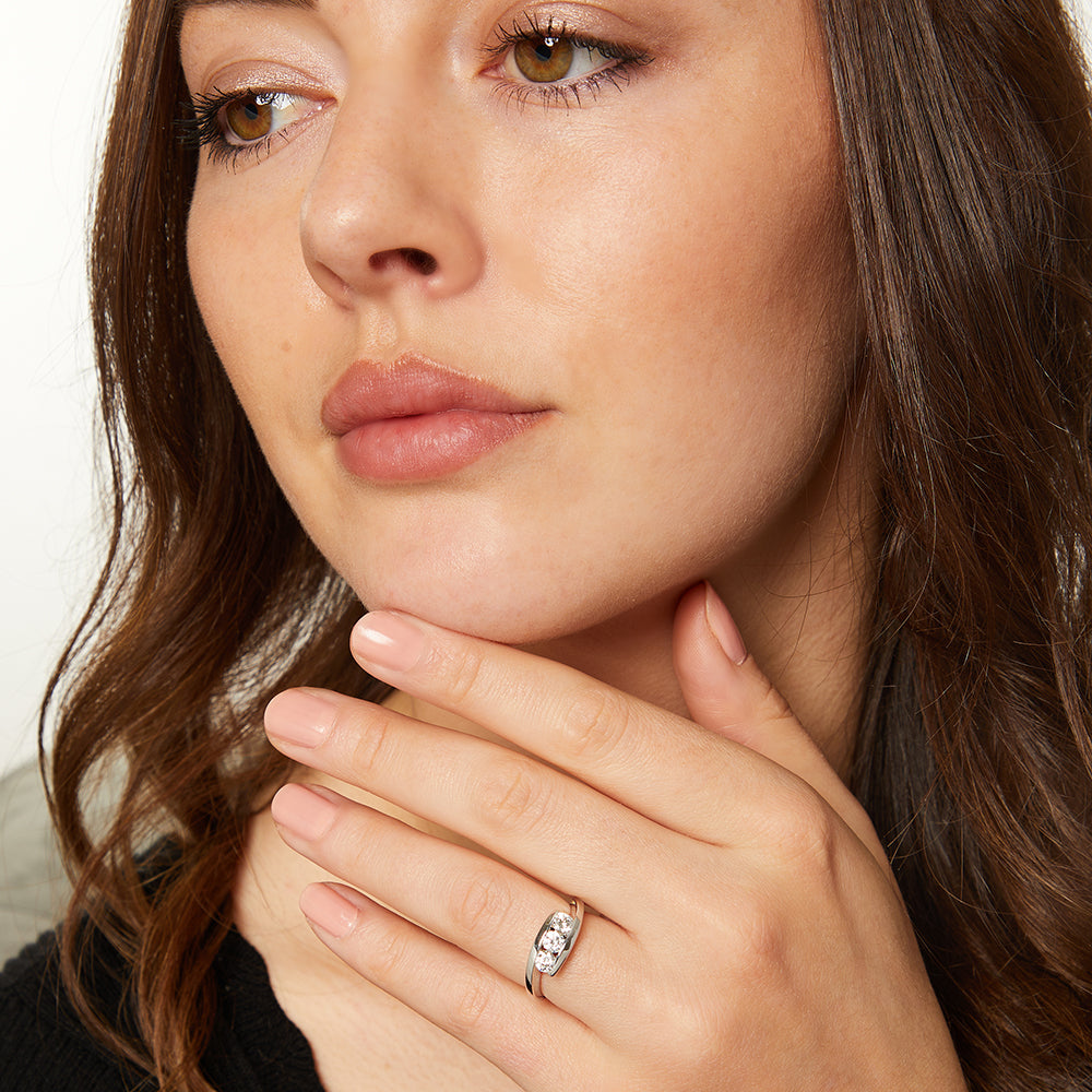 Sterling Silver Ring Set Three Round Cubic Zirconia Stones