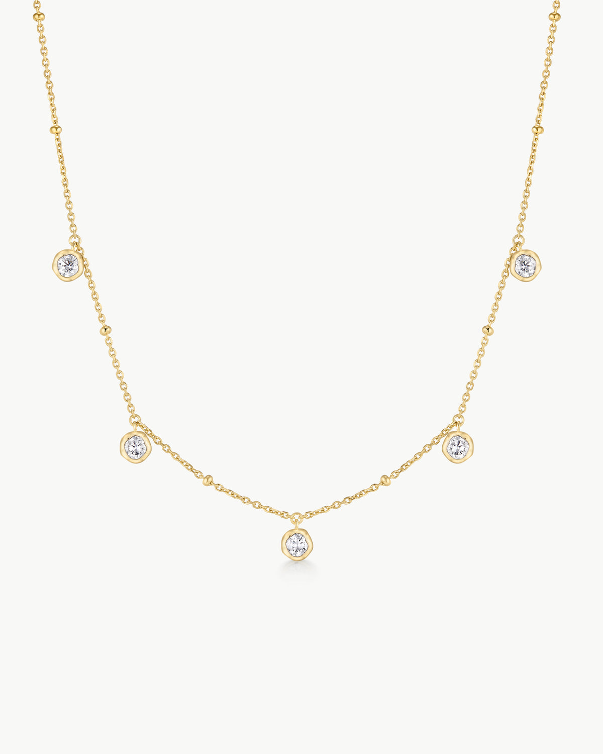Gold Molten Bezel-Set Droplet Station Necklace