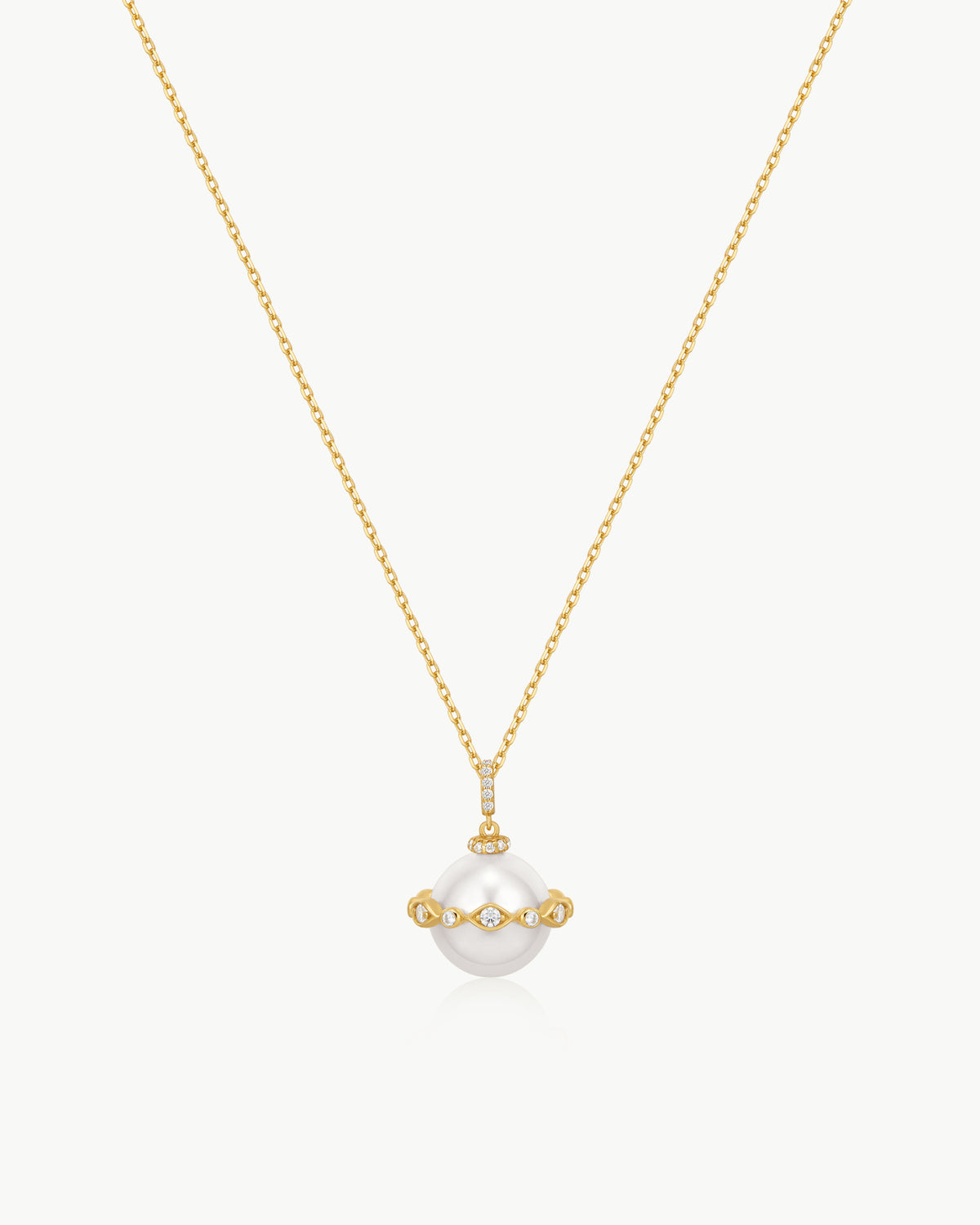 Gold Shell Pearl Halo Evil-Eye Necklace