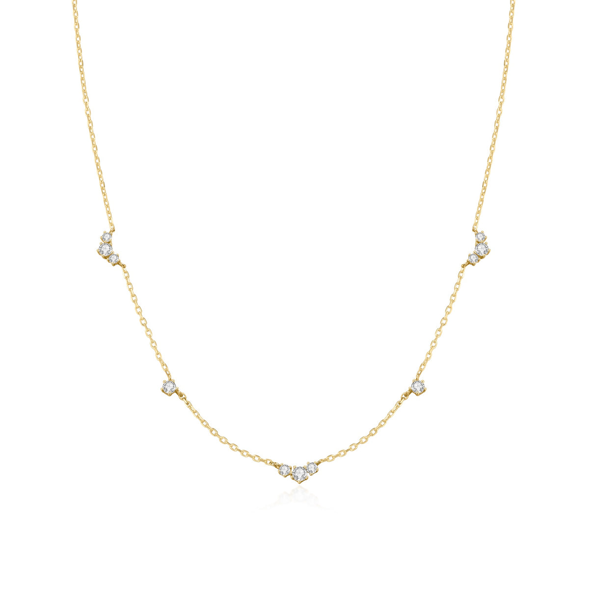 Gold Cluster & Single Station Necklace