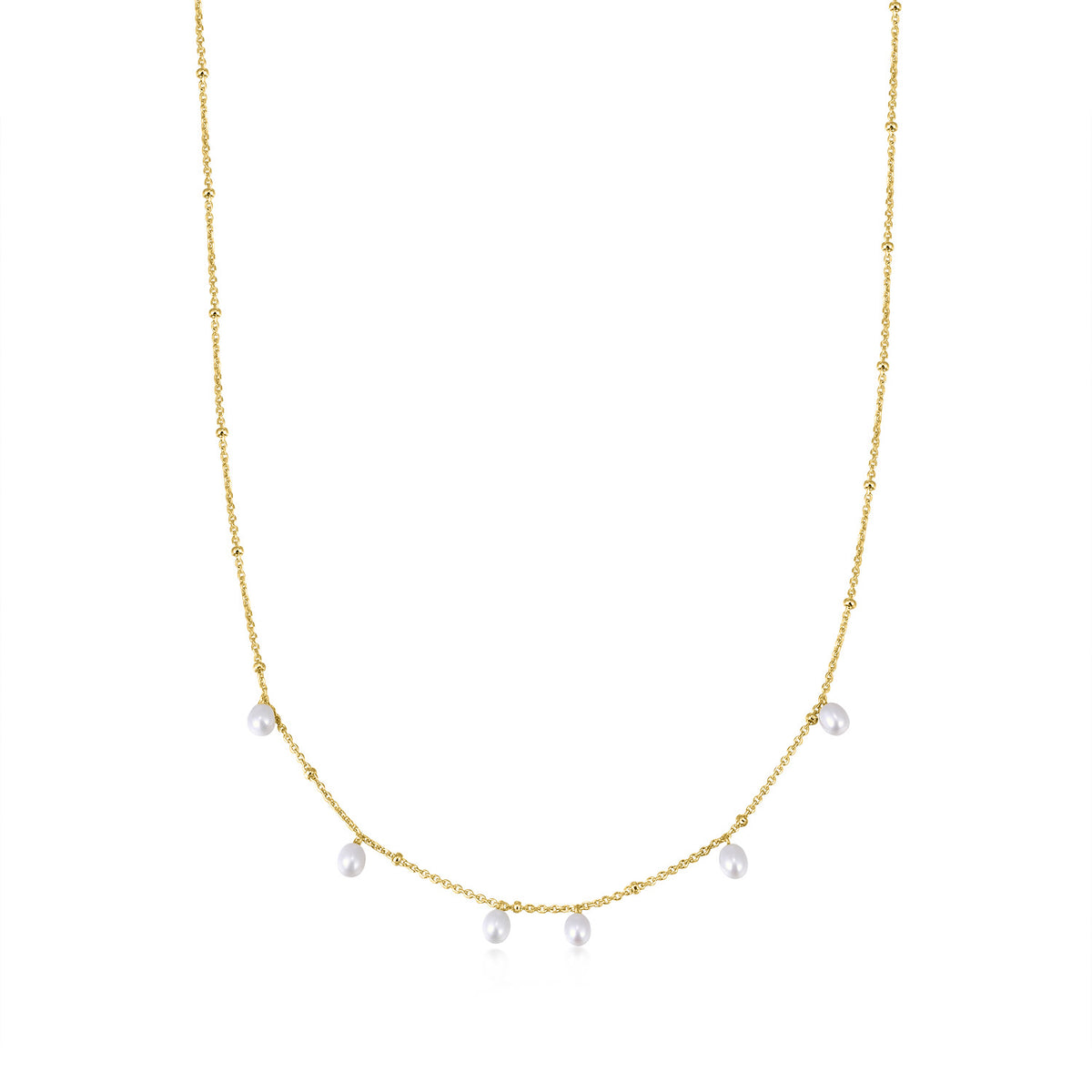 Gold Alternating Pearl & Bead Station Necklace