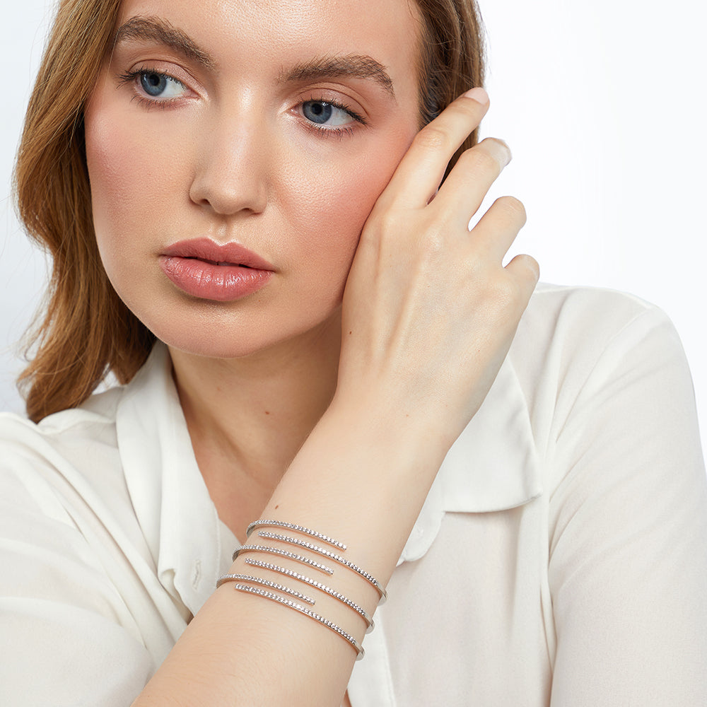 Sterling Silver Overlapping Strand  Cuff Bangle