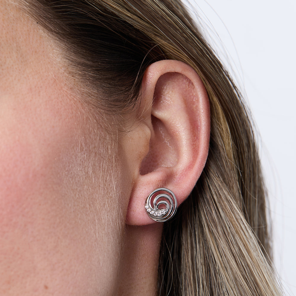 Sterling Silver Cubic Zirconia Swirl Stud Earrings