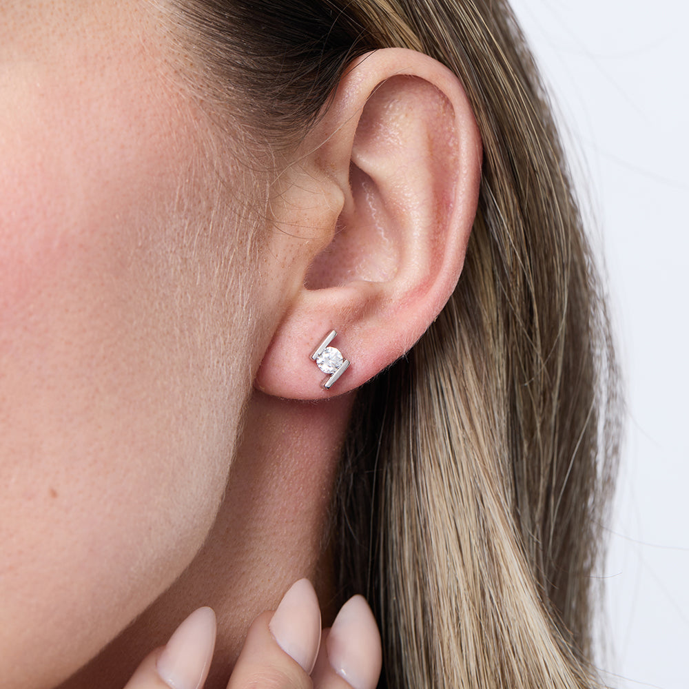 Sterling Silver Offset Bar Earrings