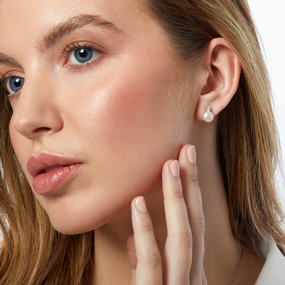 Silver Pearl Stud Earrings