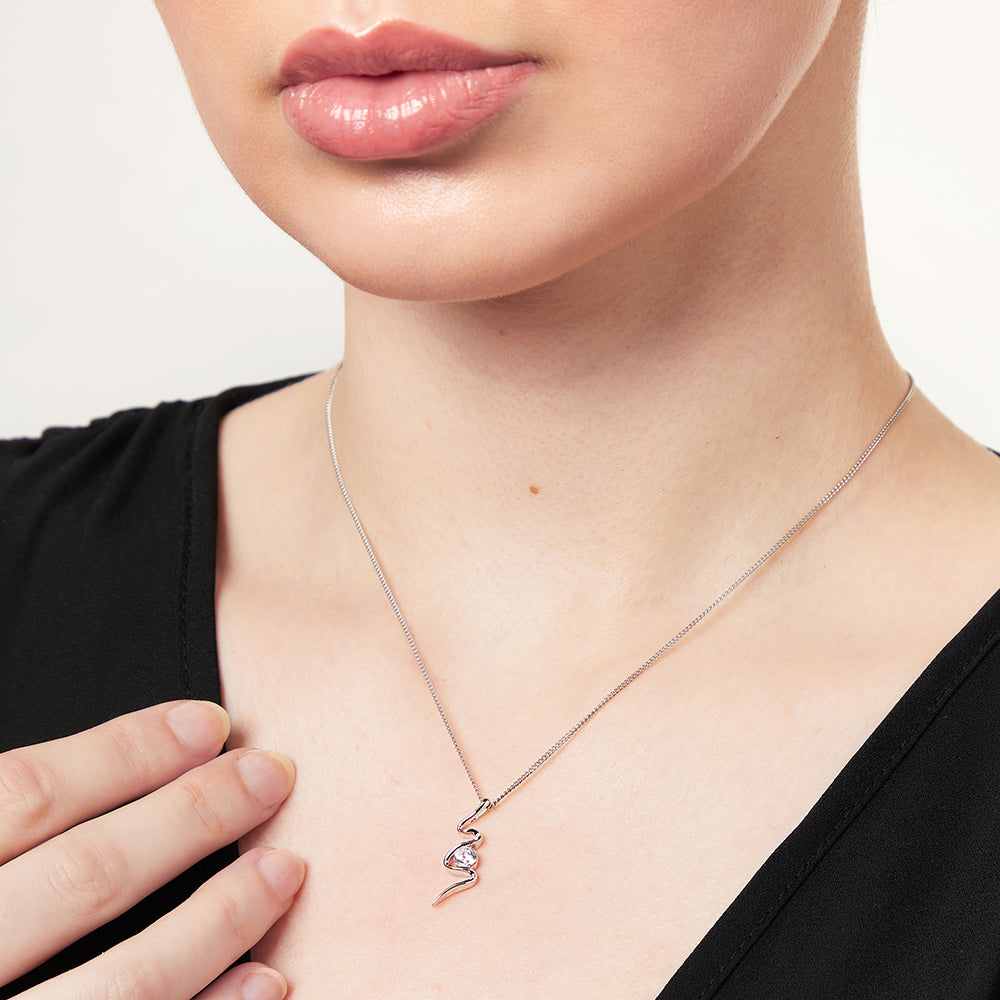 Sterling Silver S Shape Pendant Set With A Cubic Zirconia Stone