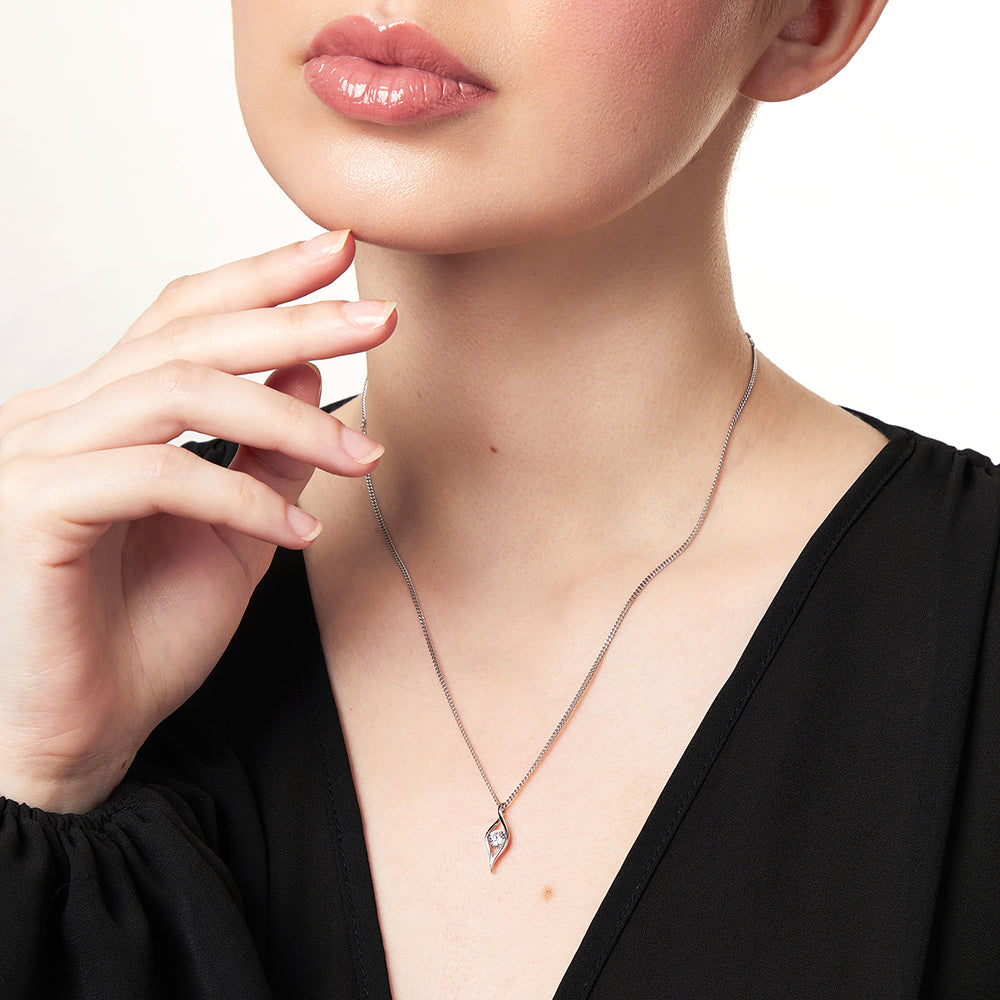 Sterling Silver Eye Shaped Pendant Set With Cubic Zirconia