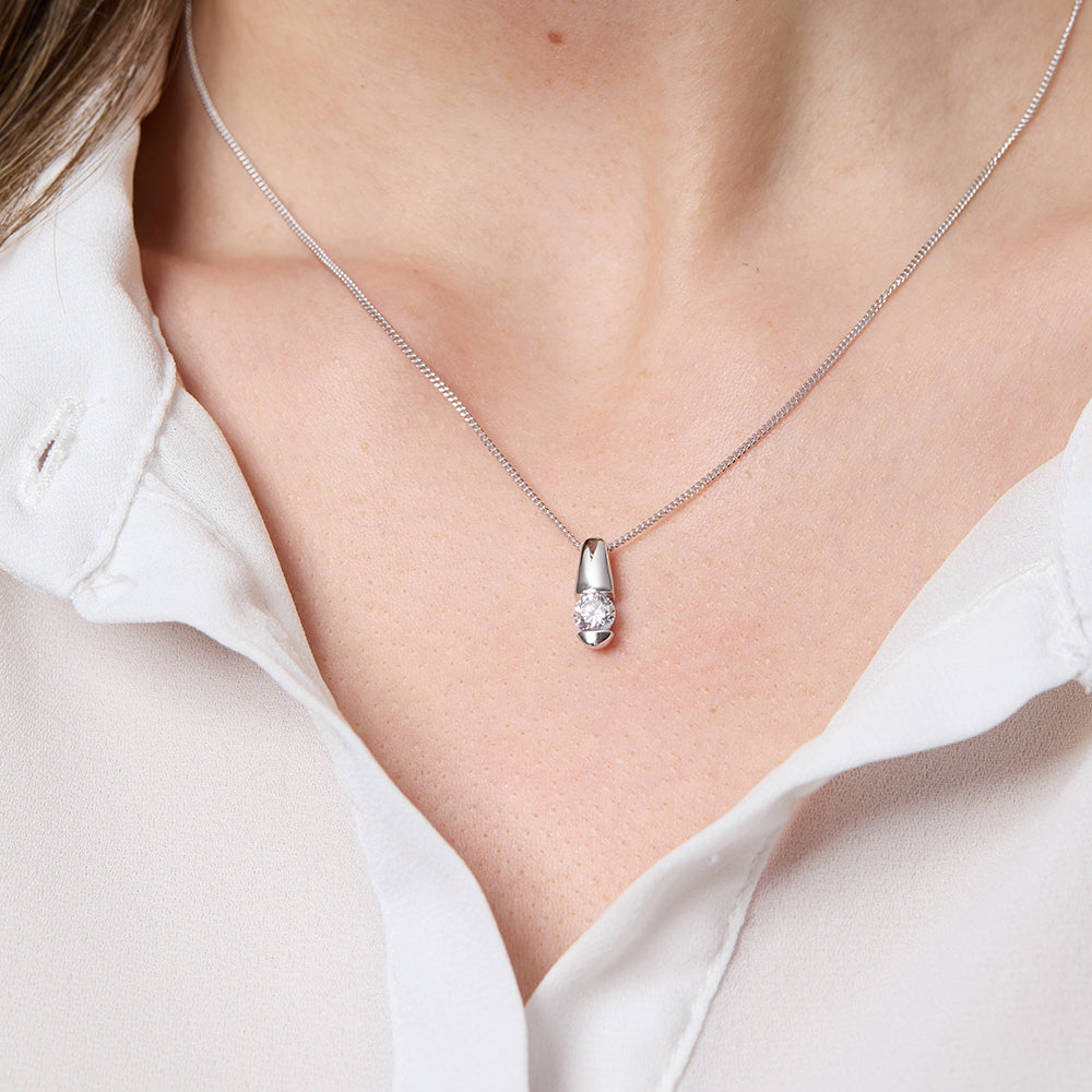 Sterling Silver Cubic Zirconia Tension Set Pendant