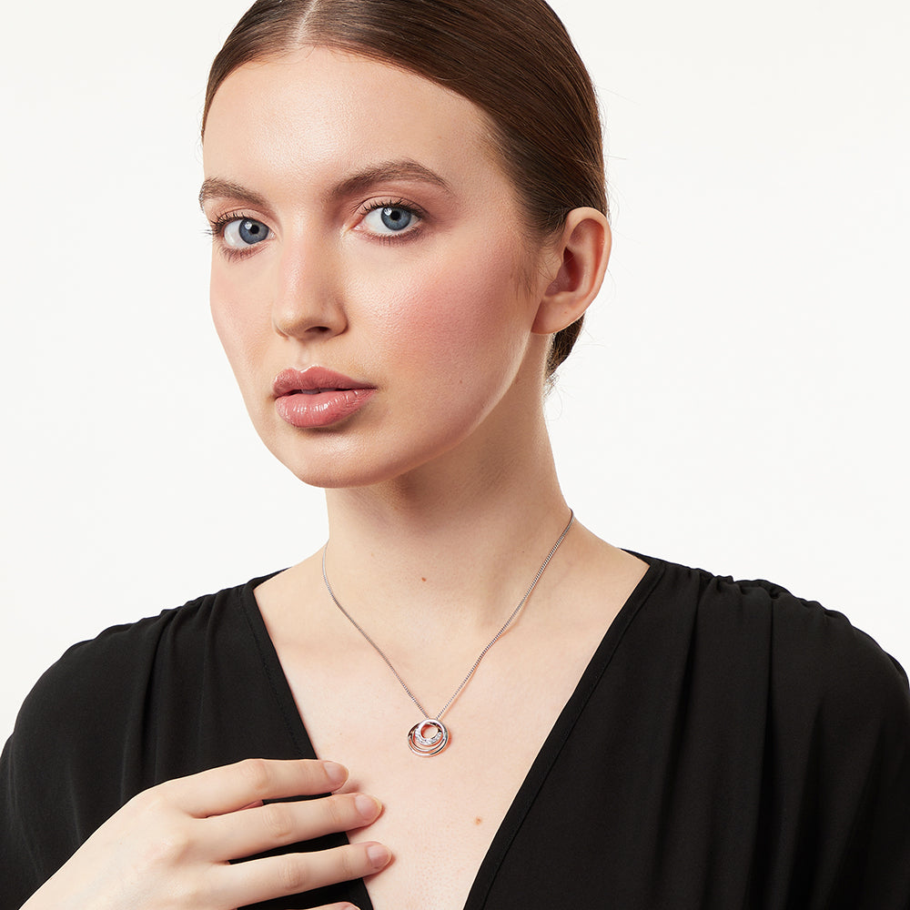 Sterling Silver Three Circle  Pendant With Cubic Zirconia