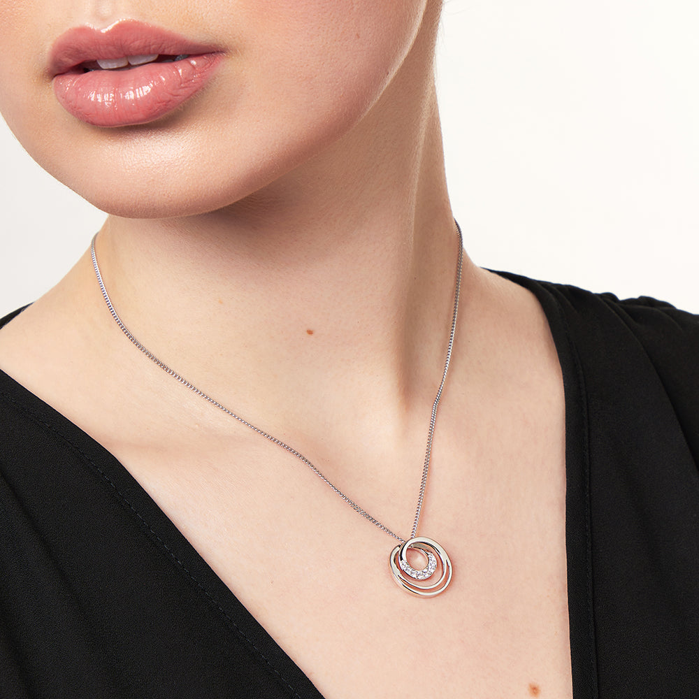 Sterling Silver Three Circle  Pendant With Cubic Zirconia