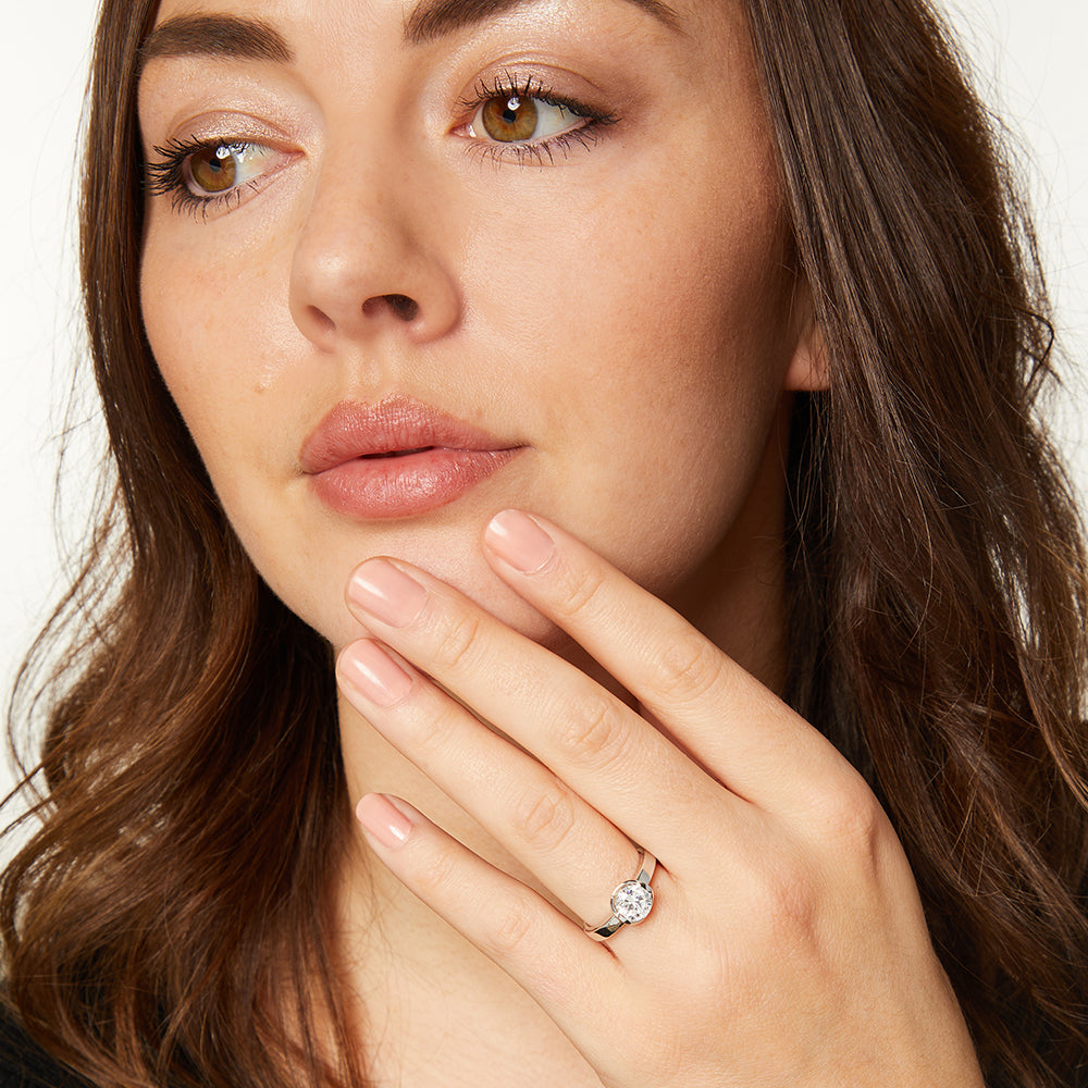 Sterling Silver Open  Bezel Set  Solitaire Ring