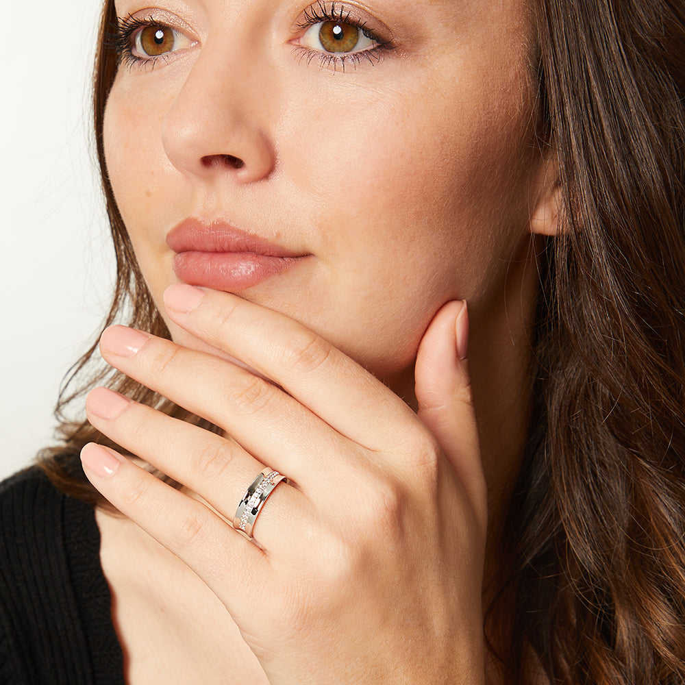 Sterling Silver Concave Ring With Cubic Zirconia