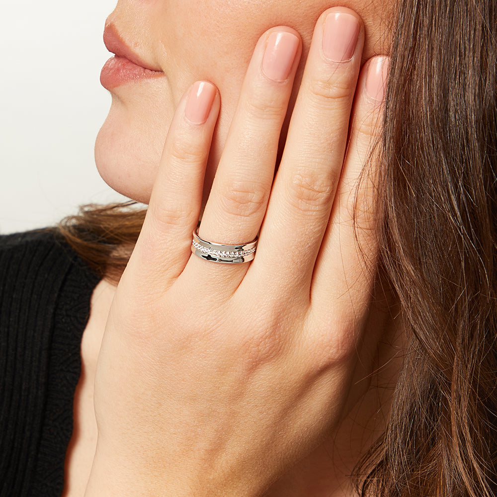 Sterling Silver Concave Ring With Cubic Zirconia