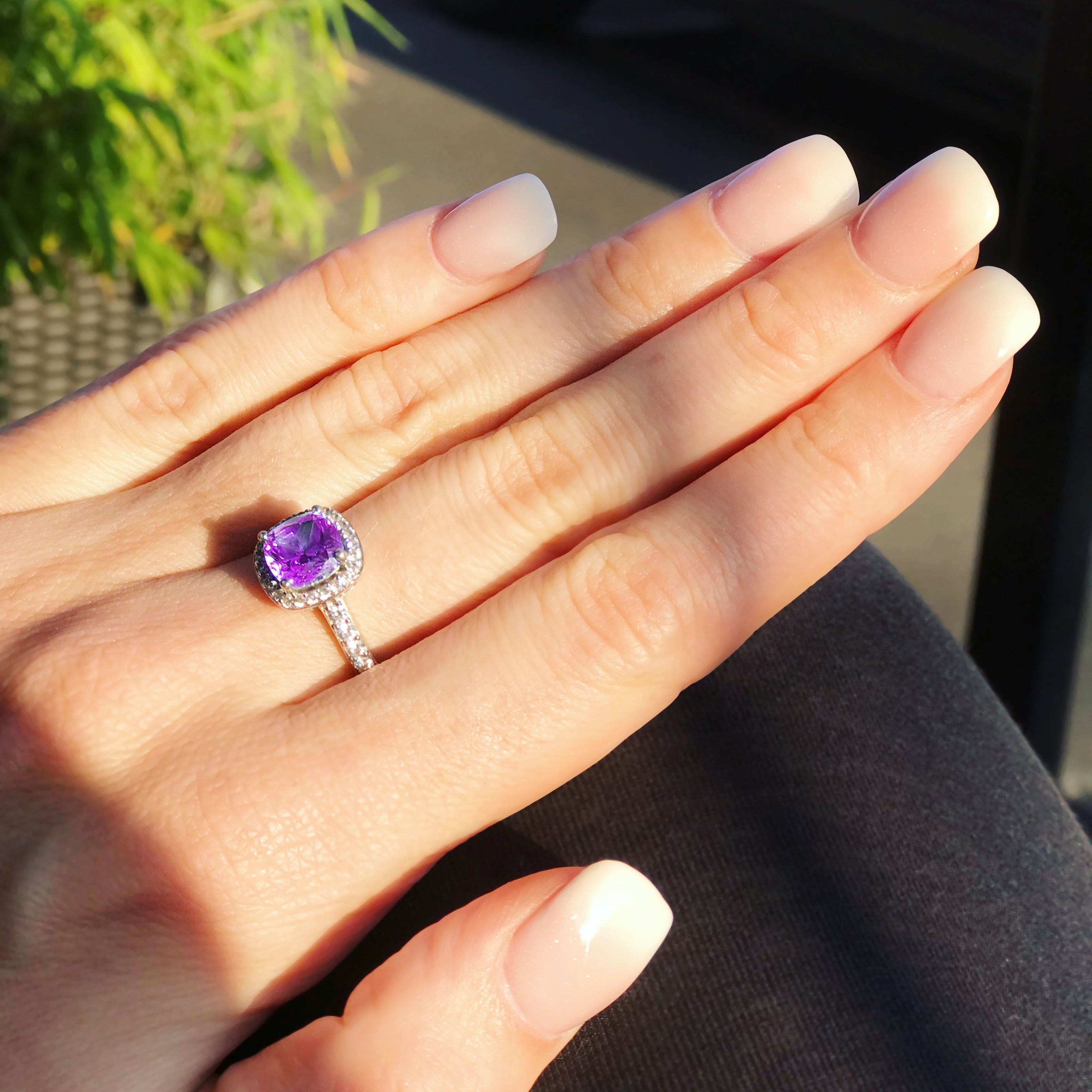 Sterling Silver  Amethyst Zirconia 3 Carat Halo Ring
