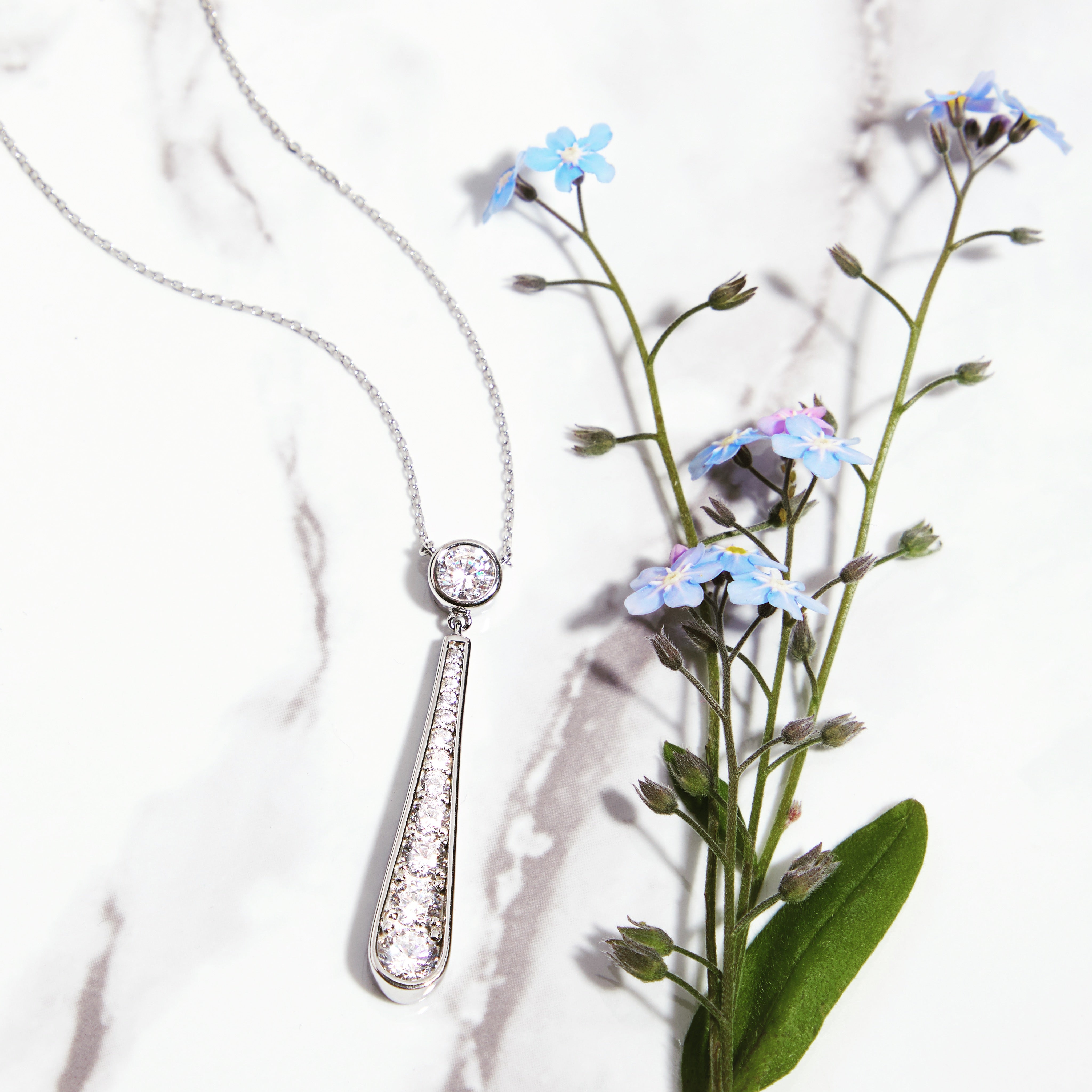 Sterling Silver Graduated Oval Drop Pendant With Cubic Zirconia