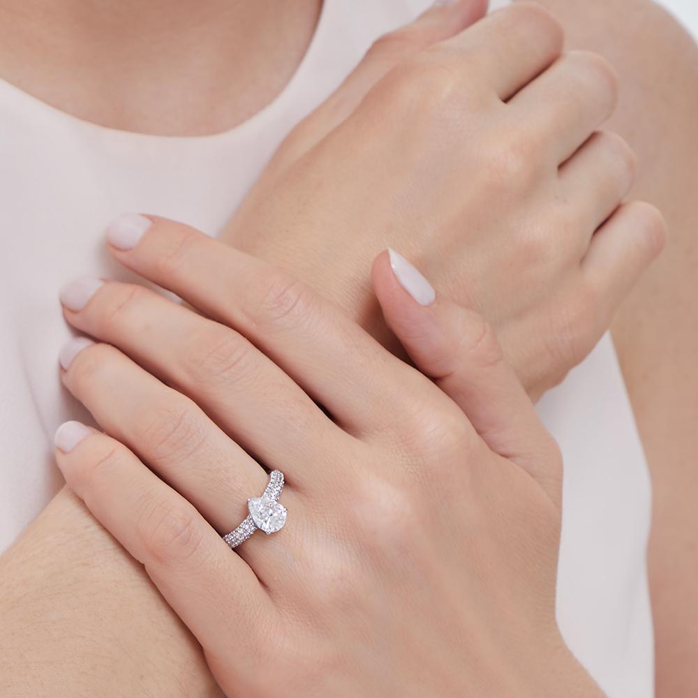 Sterling Silver Three Carat Pear Shape Solitaire Ring