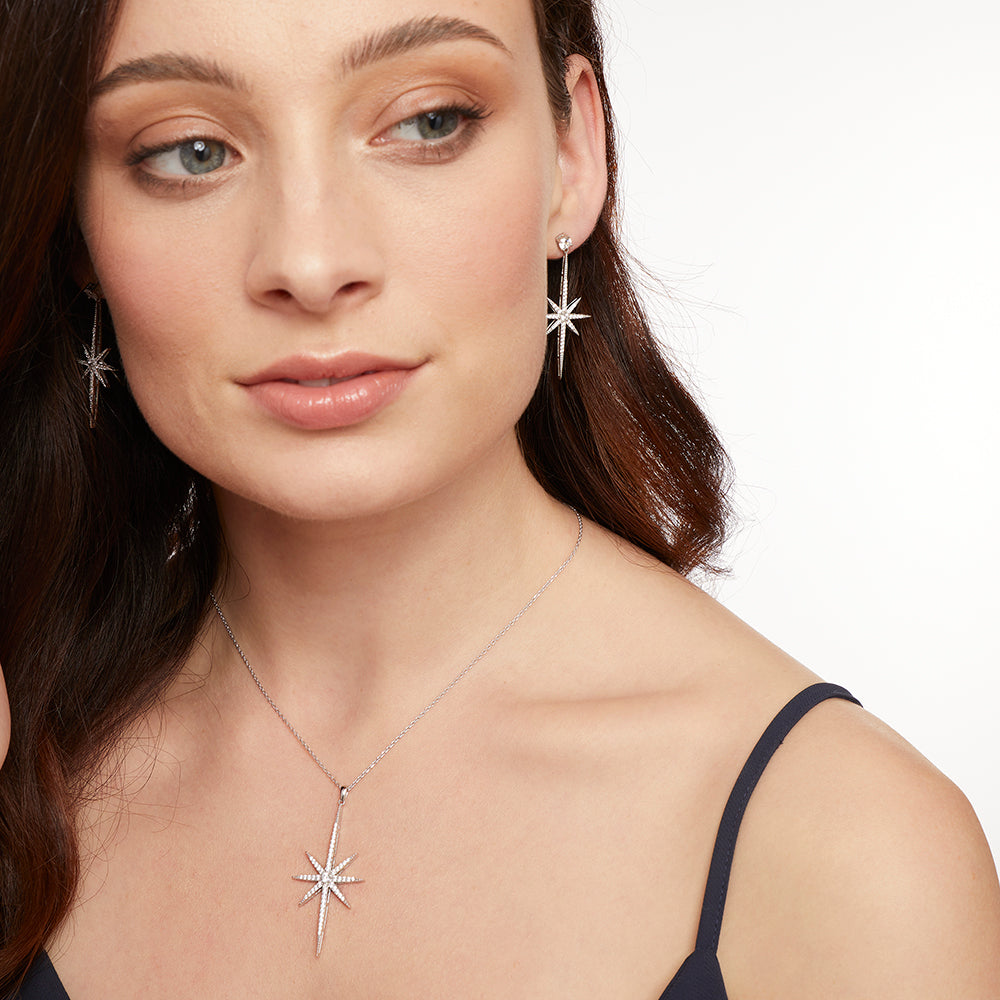 Sterling Silver Cubic Zirconia Large North Star Necklace