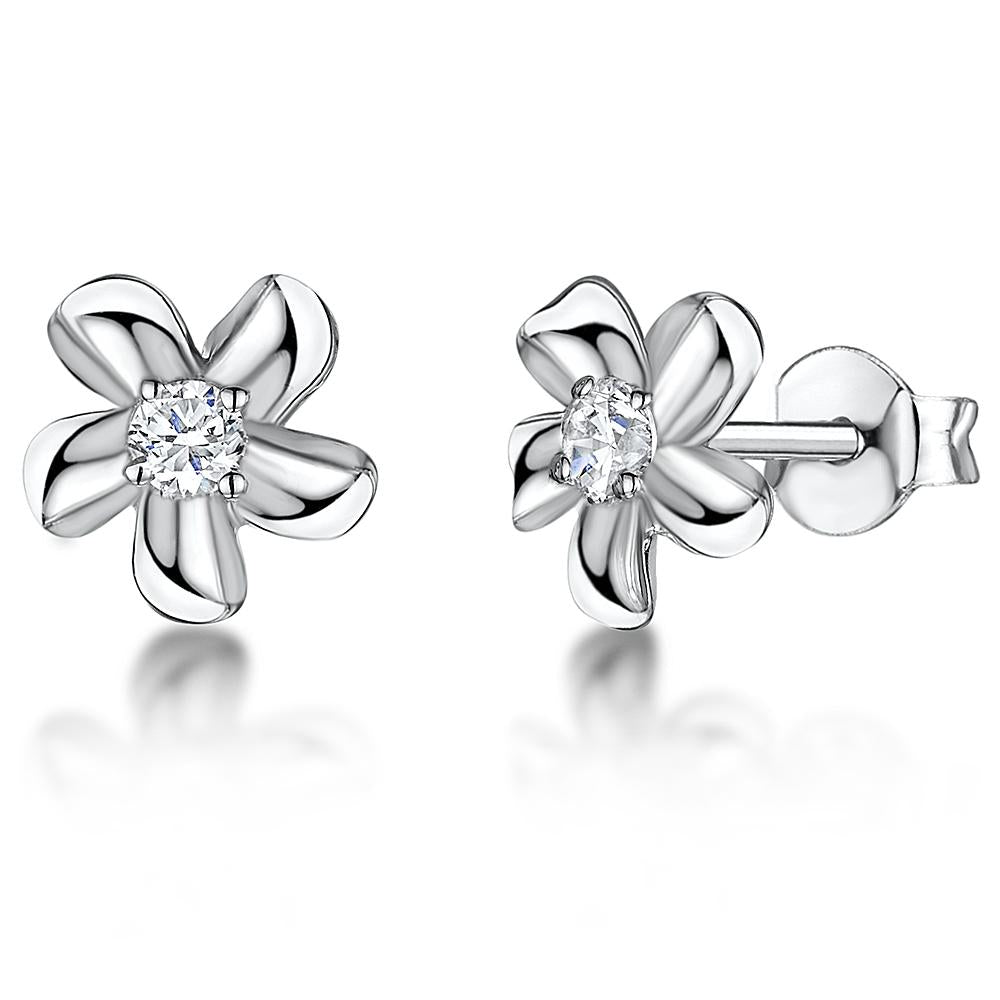 Sterling Silver Cubic Zirconia Curled Flower Earrings