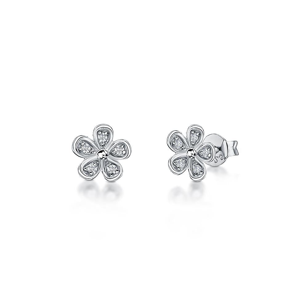Sterling Silver Small  Zirconia Flower Earrings