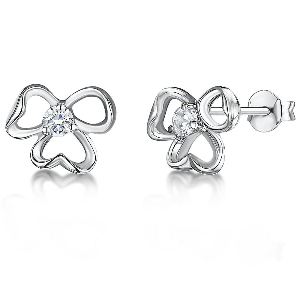 Sterling Silver 3 Flower Clover Stud Earrings