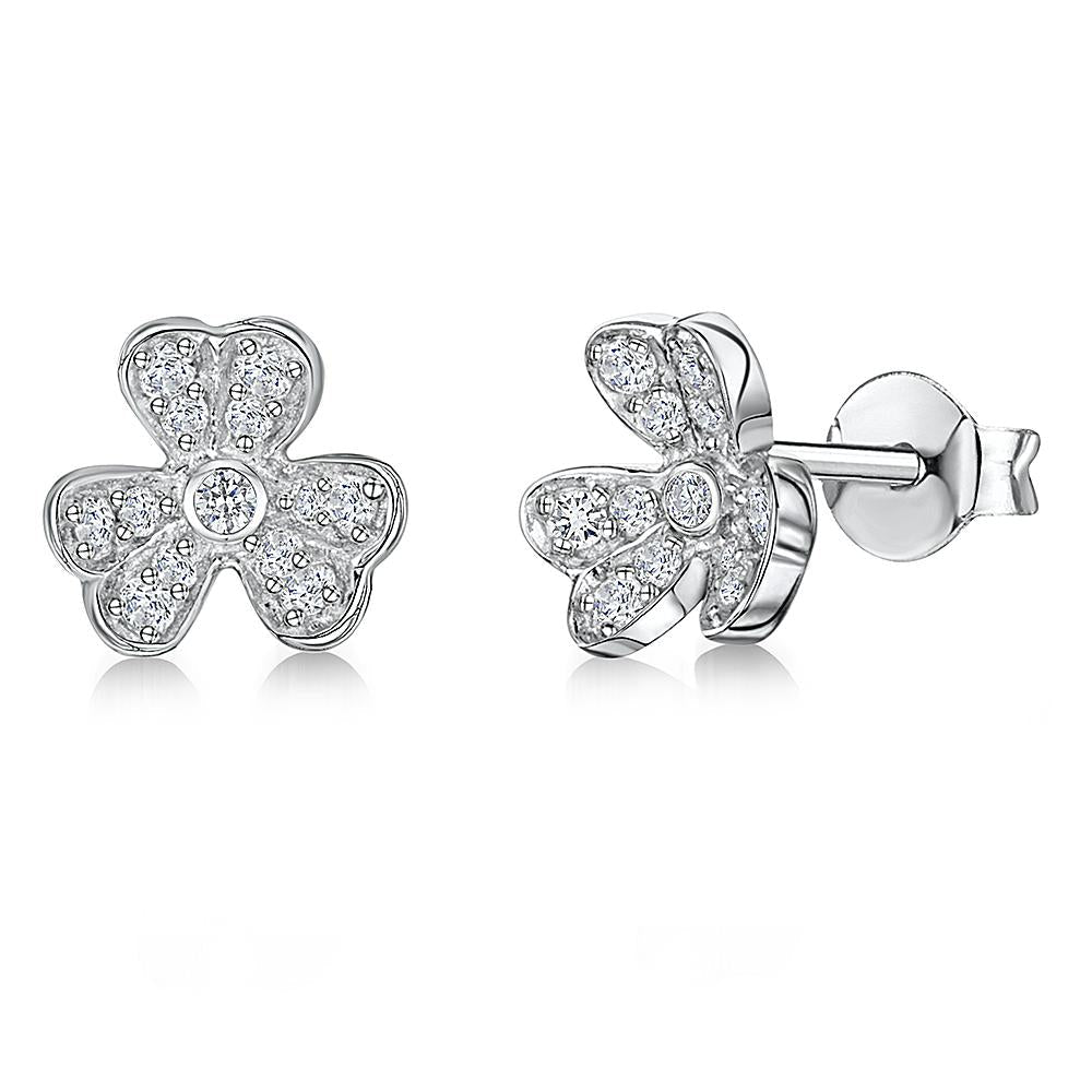 Sterling Silver  Zirconia Shamrock Flower Earrings