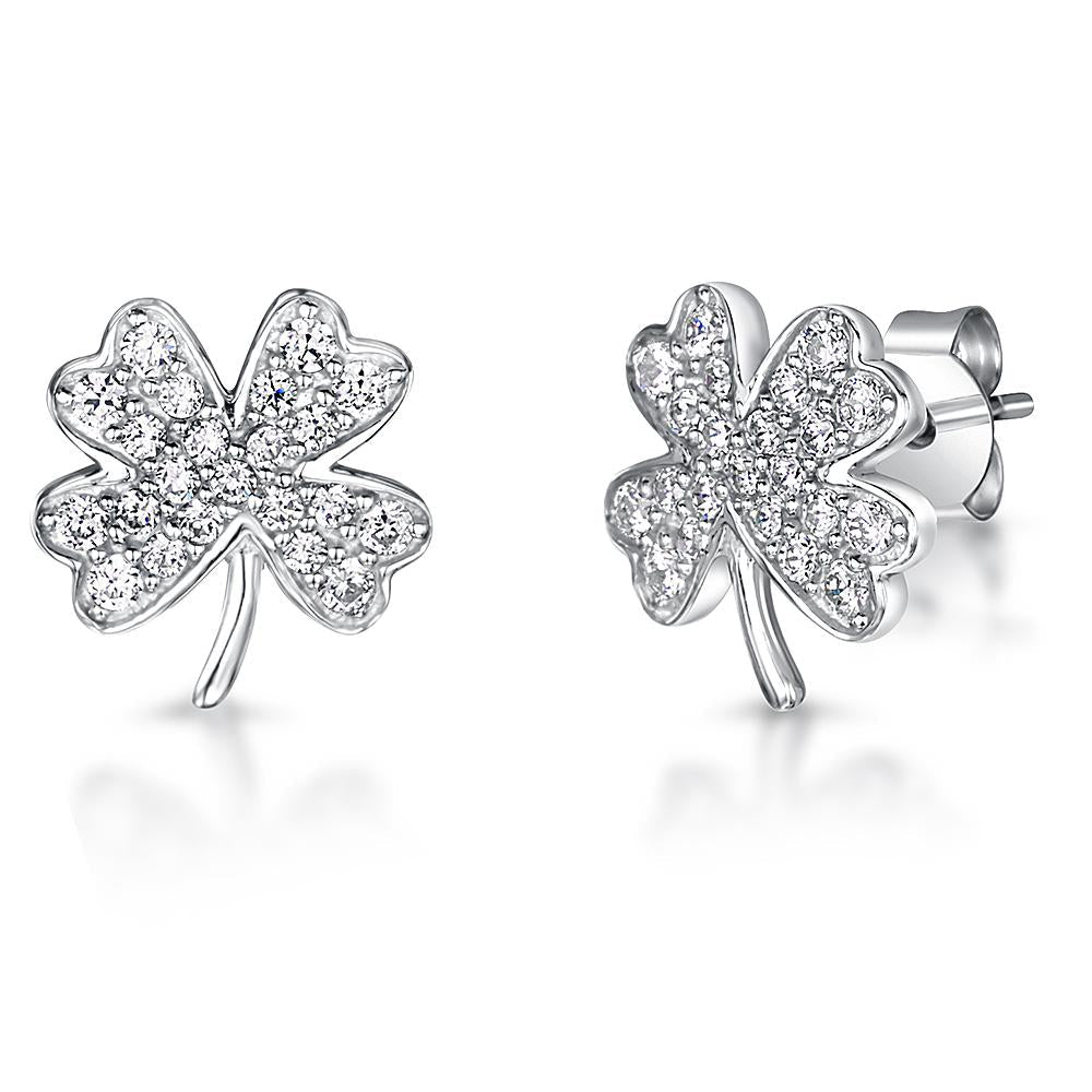 Sterling Silver Four Leaf Clover Stud Earrings