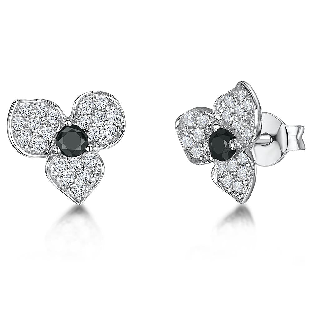 Sterling Silver Black  Zirconia Centre Earrings